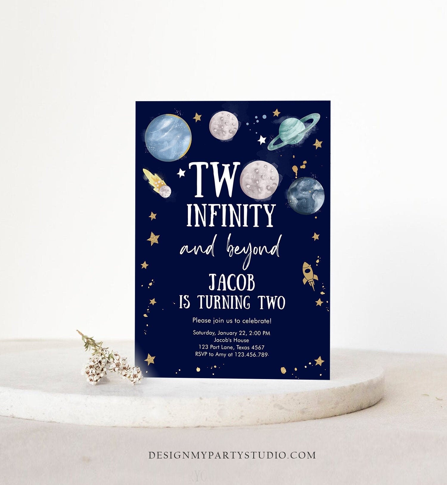 Editable Outer Space Birthday Invitation Two Infinity and Beyond Birthday Astronaut Planets Download Printable Template Digital Corjl 0357