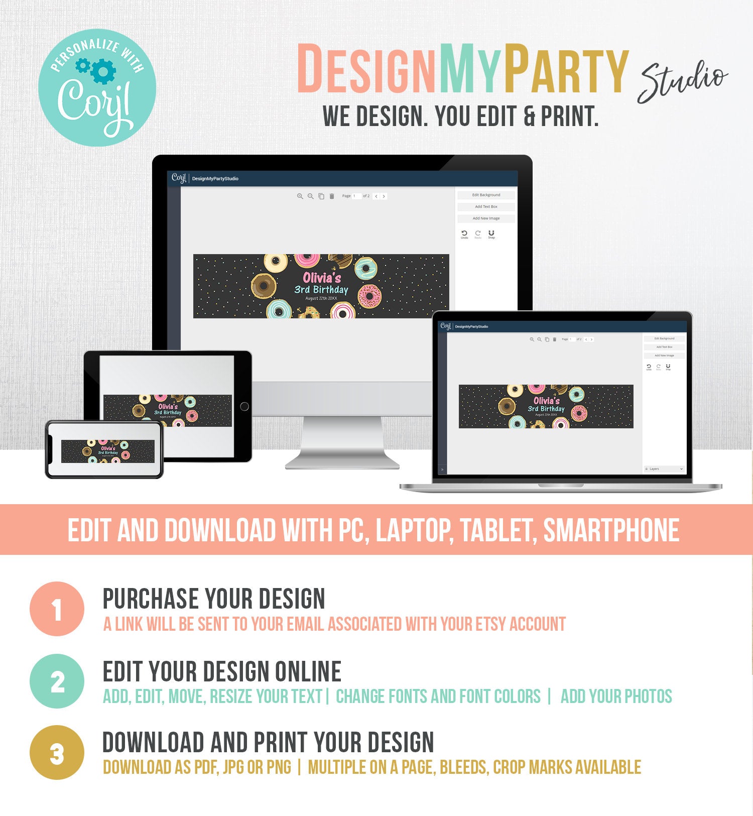 Editable Donut Water Bottle Label Sweet Doughnut Birthday Baby Shower Sprinkle Girl Pink Sprinkled With Love Printable Template Corjl 0011