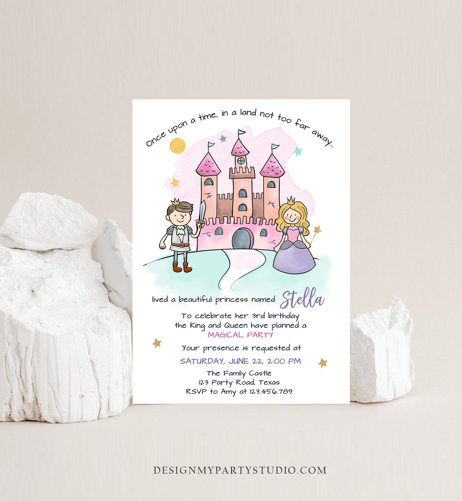 Editable Princess Birthday Invitation Girl Fairytale Birthday Party Once Upon a Time Royal Download Printable Template Digital Corjl 0385