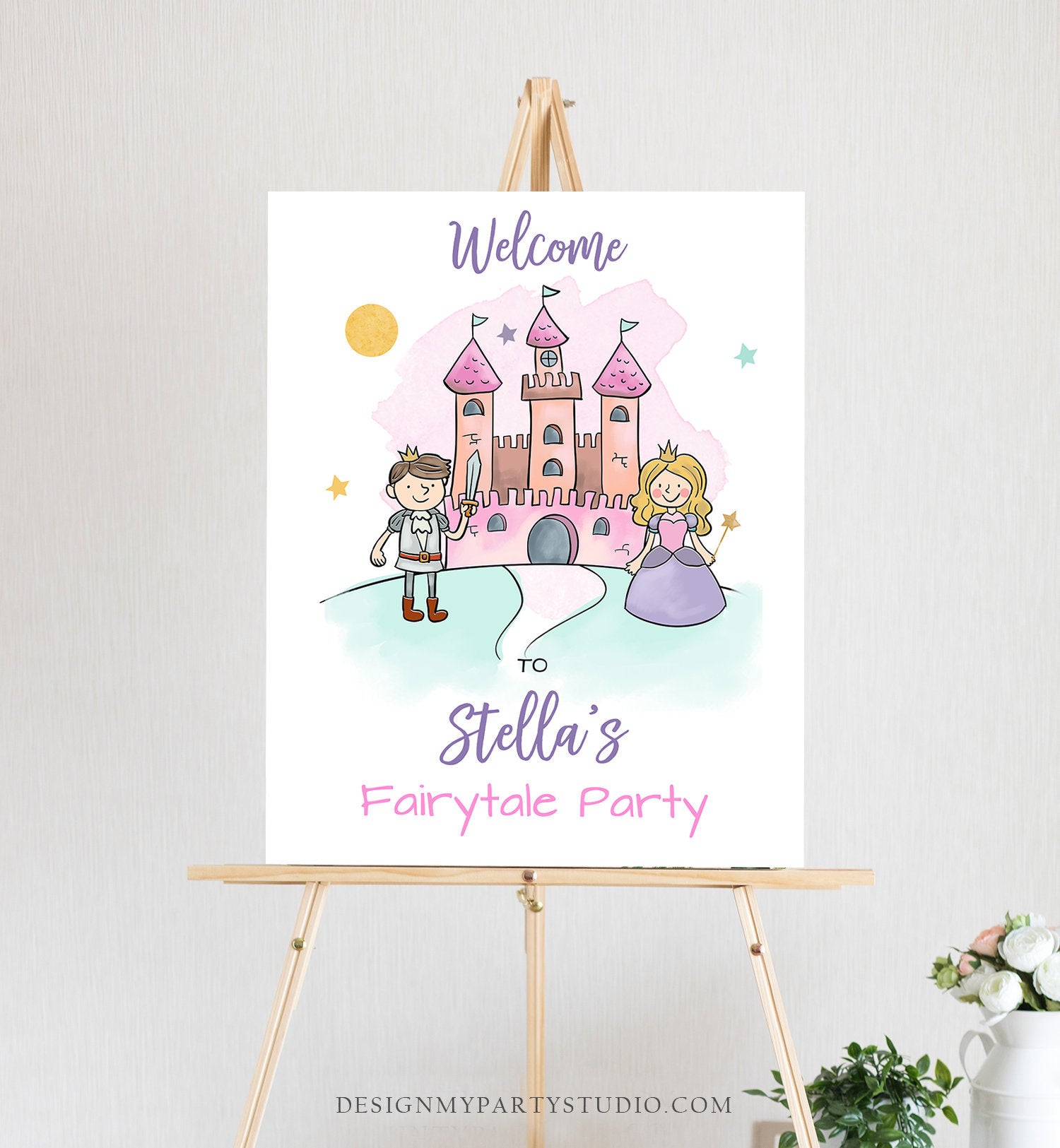 Editable Princess Party Welcome Sign Princess Birthday Welcome Fairytale Sign Princess Party Decor Castle Pink Template PRINTABLE Corjl 0385