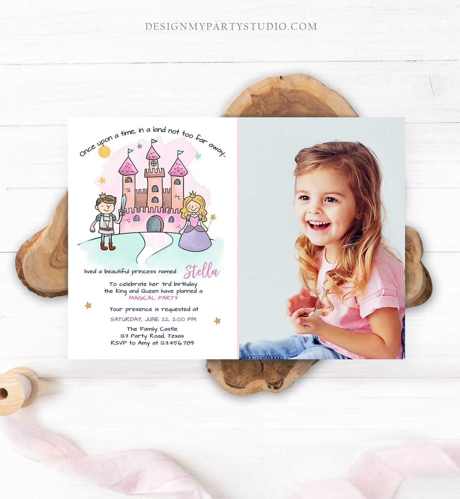 Editable Princess Birthday Invitation Girl Fairytale Birthday Party Once Upon a Time Royal Download Printable Template Digital Corjl 0385