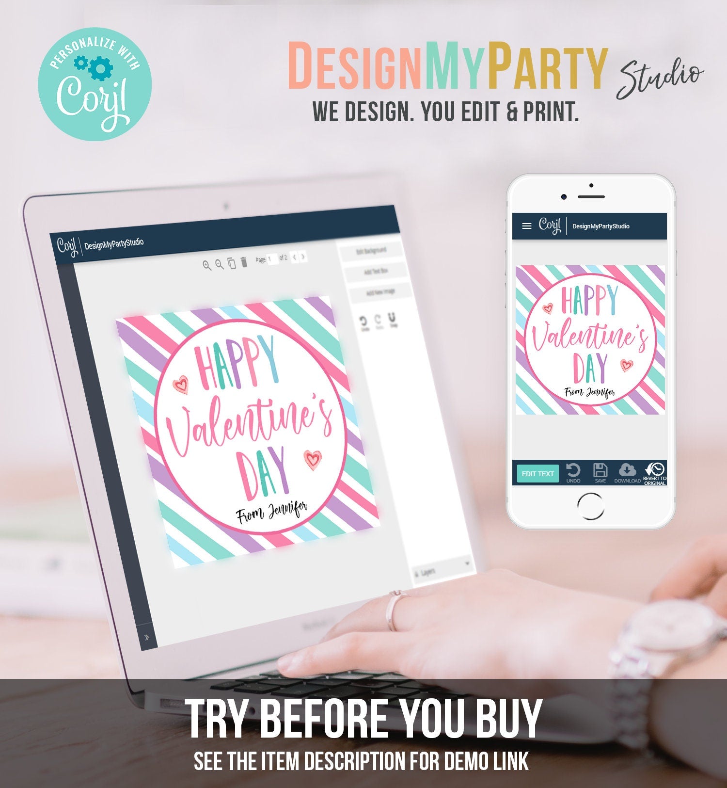 Editable Valentine's Day Cookie Tags Happy Valentine's Day Cookies Tag Sticker Pink Purple Teal Valentines Day Labels Digital PRINTABLE 0370