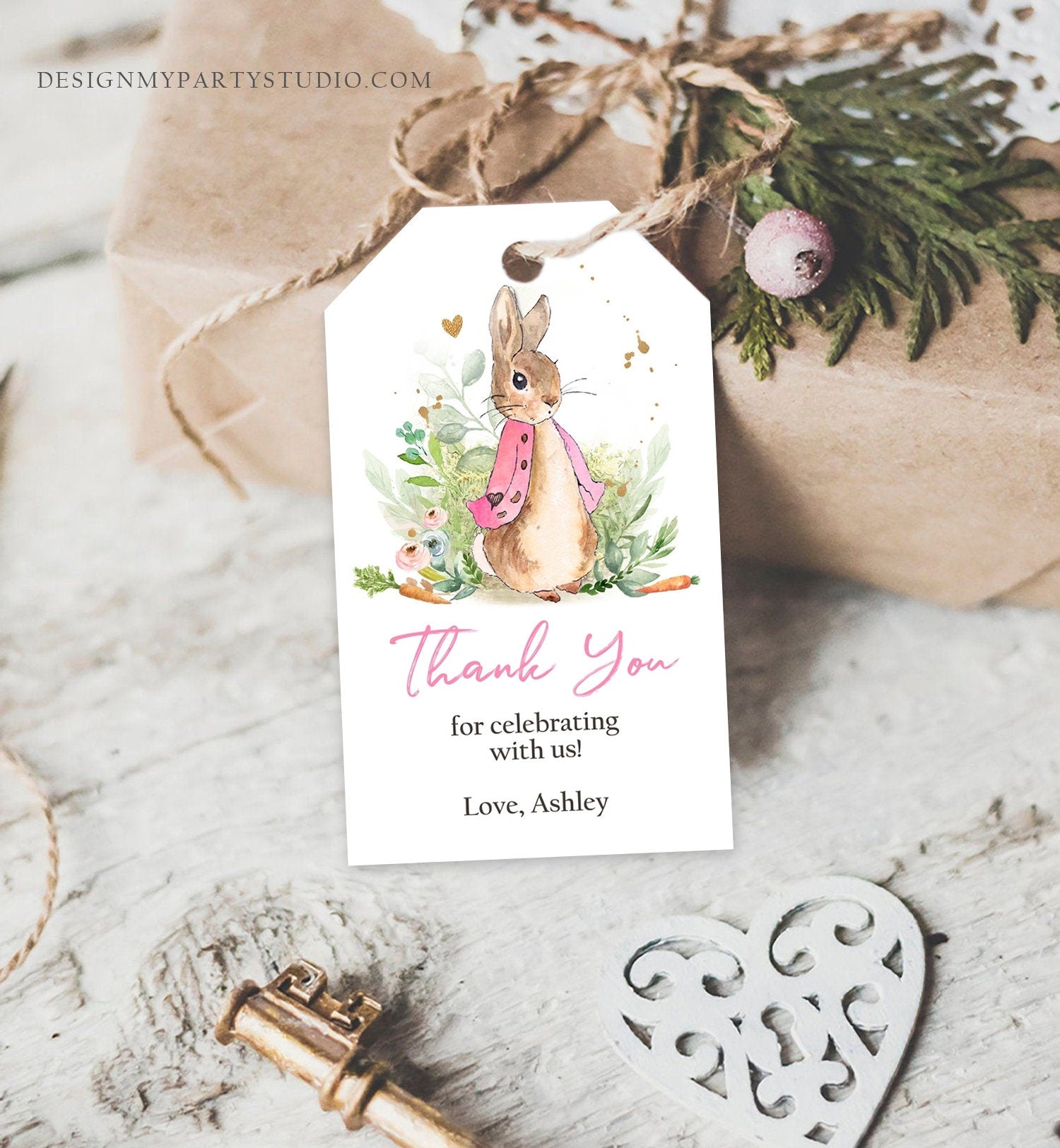 Editable Flopsy Bunny Baby Shower Favor Tags Bunny Thank you Tags Pink Girl Shower Labels Watercolor Printable Download Corjl Template 0351