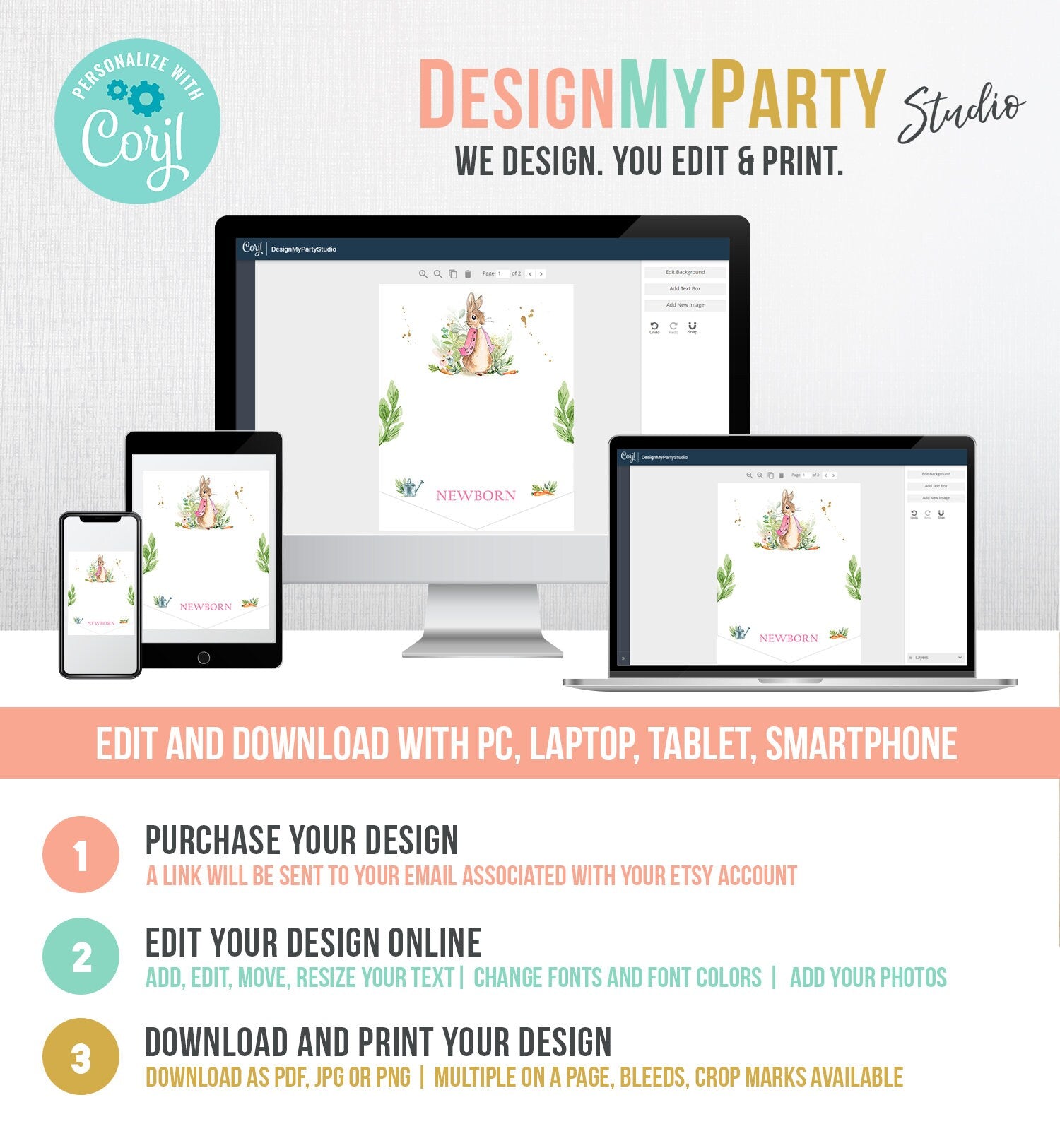 Editable Flopsy Bunny Monthly Photo Peter Rabbit Birthday Banner First Birthday Bunny 1st Girl Spring Download Corjl Template Printable 0351