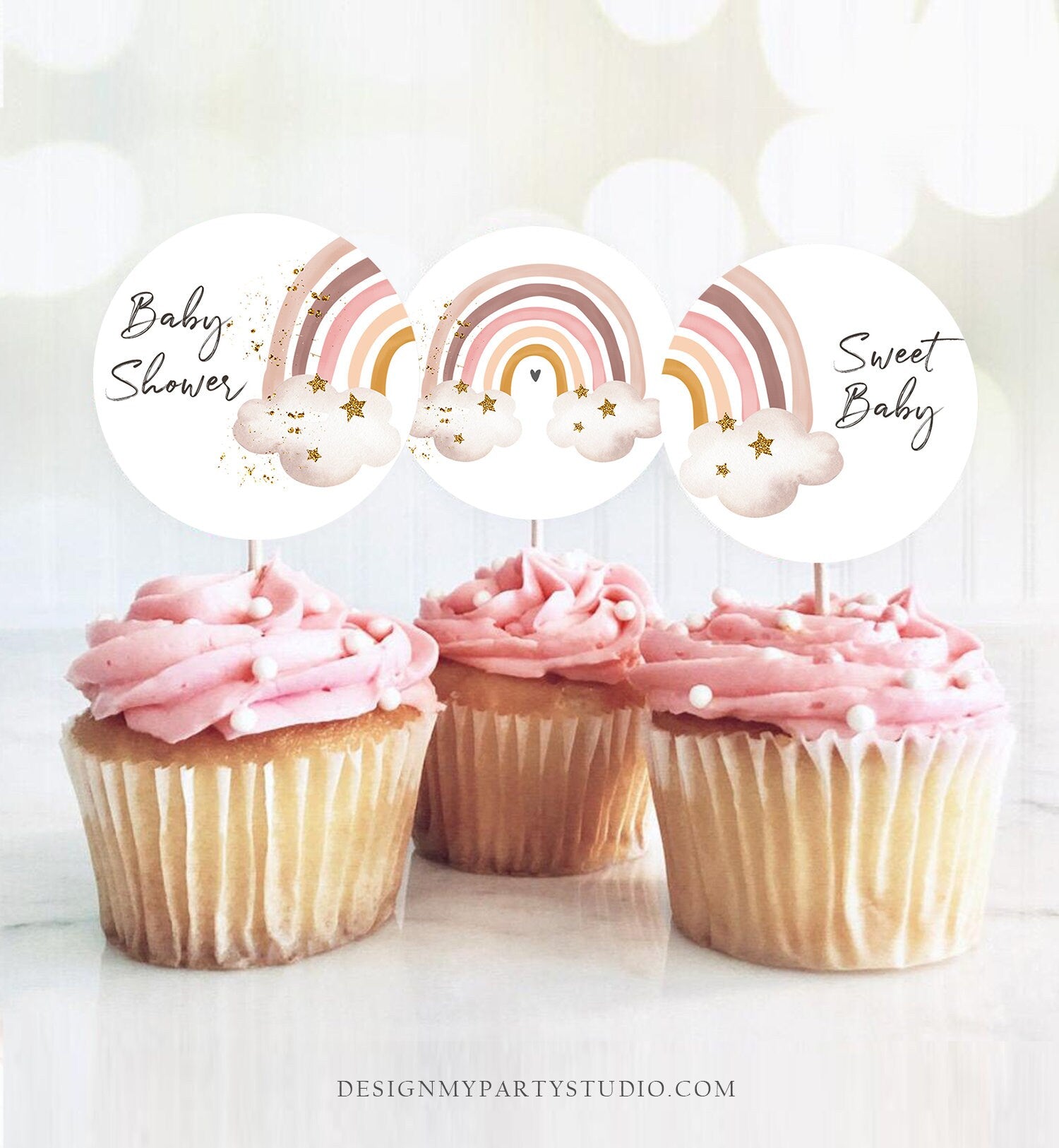 Rainbow Cupcake Toppers Favor Tags Boho Rainbow Baby Shower Rainbow Party Decor Shower Bohemian Rainbow Tags Download Digital PRINTABLE 0387