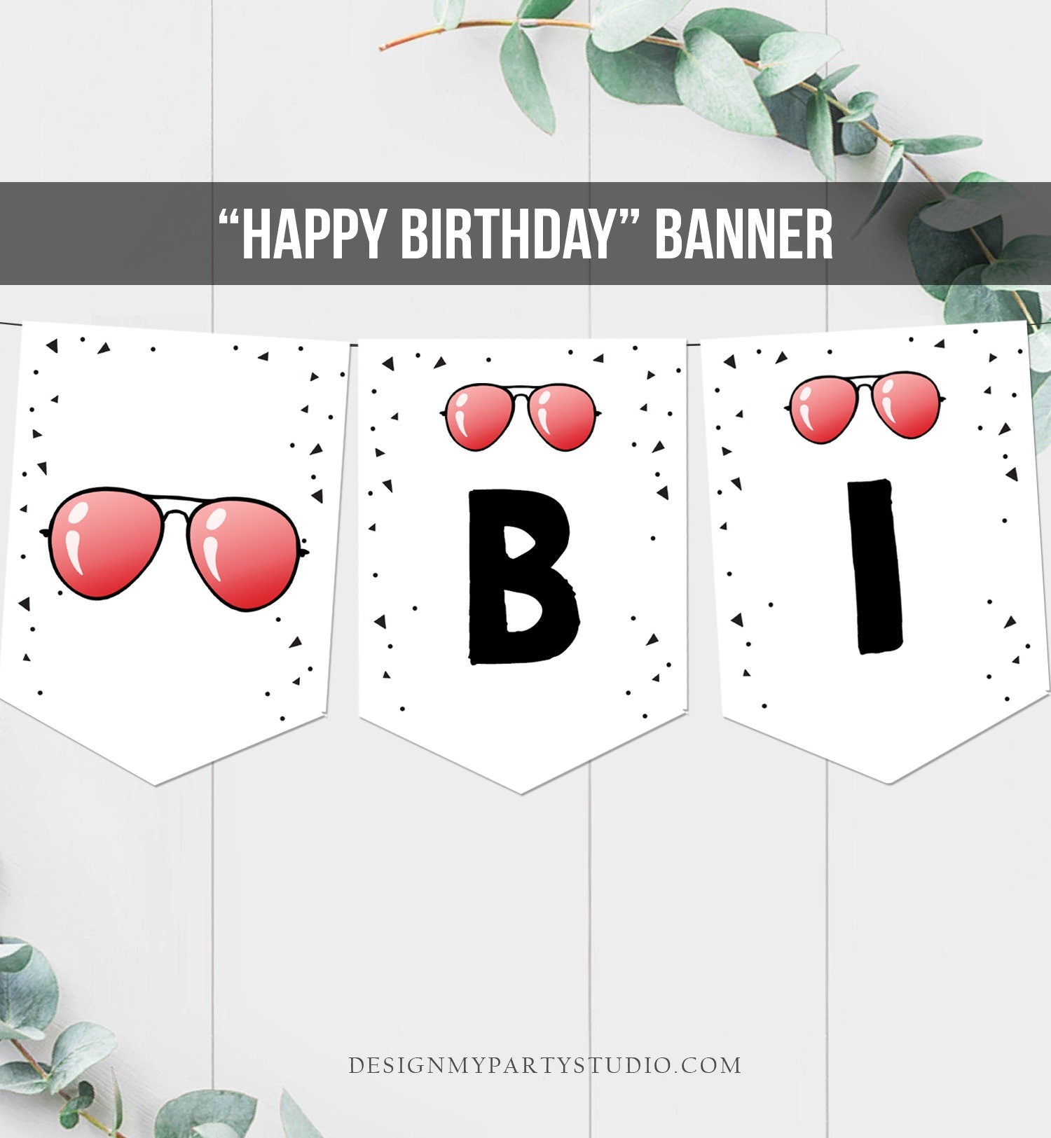 Happy Birthday Banner Two Cool Birthday Banner Boy Sunglasses 2nd Birthday Pool Party Summer Instant download PRINTABLE DIGITAL DIY 0136