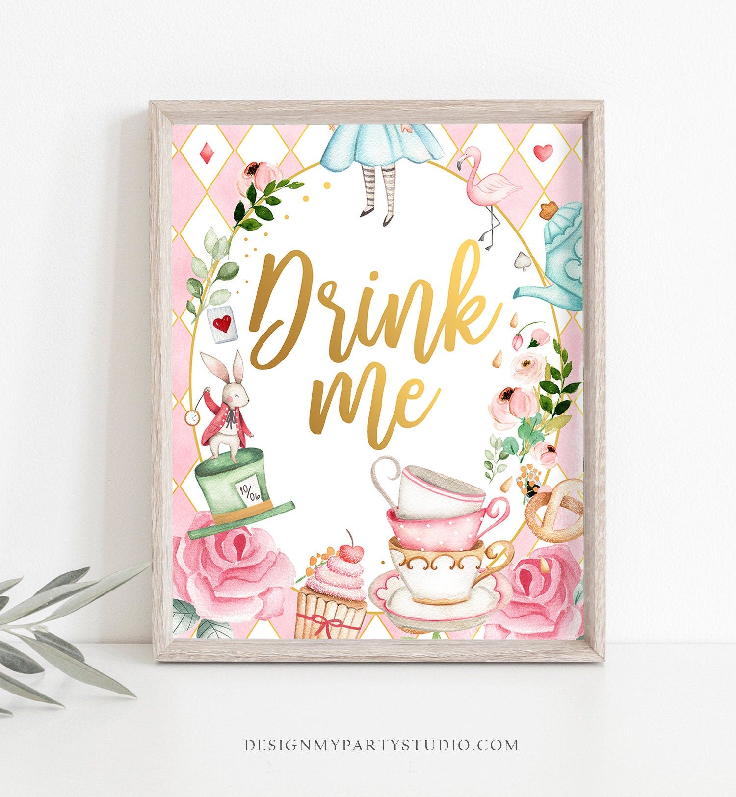 Alice in Wonderland Party Signs Girl 1st Birthday Decor Alice in Onederland Mad Tea Party Favors Decorations Girl Pink PRINTABLE 0350