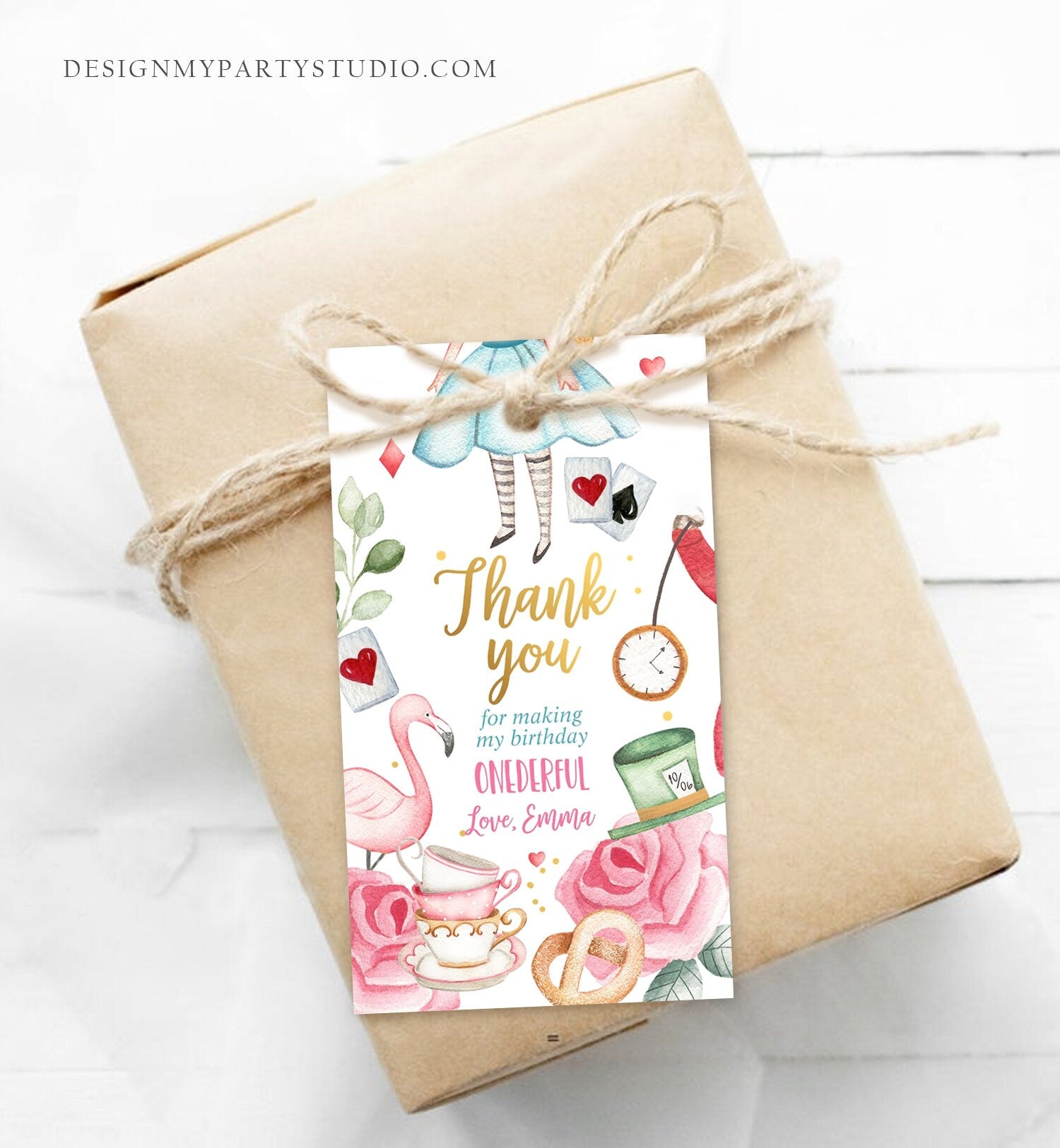 Editable Alice in Wonderland Favor Tags Alice in Onederland Thank You Tags Girl 1st Birthday Tea Party Gift Tag Digital Corjl Template 0350