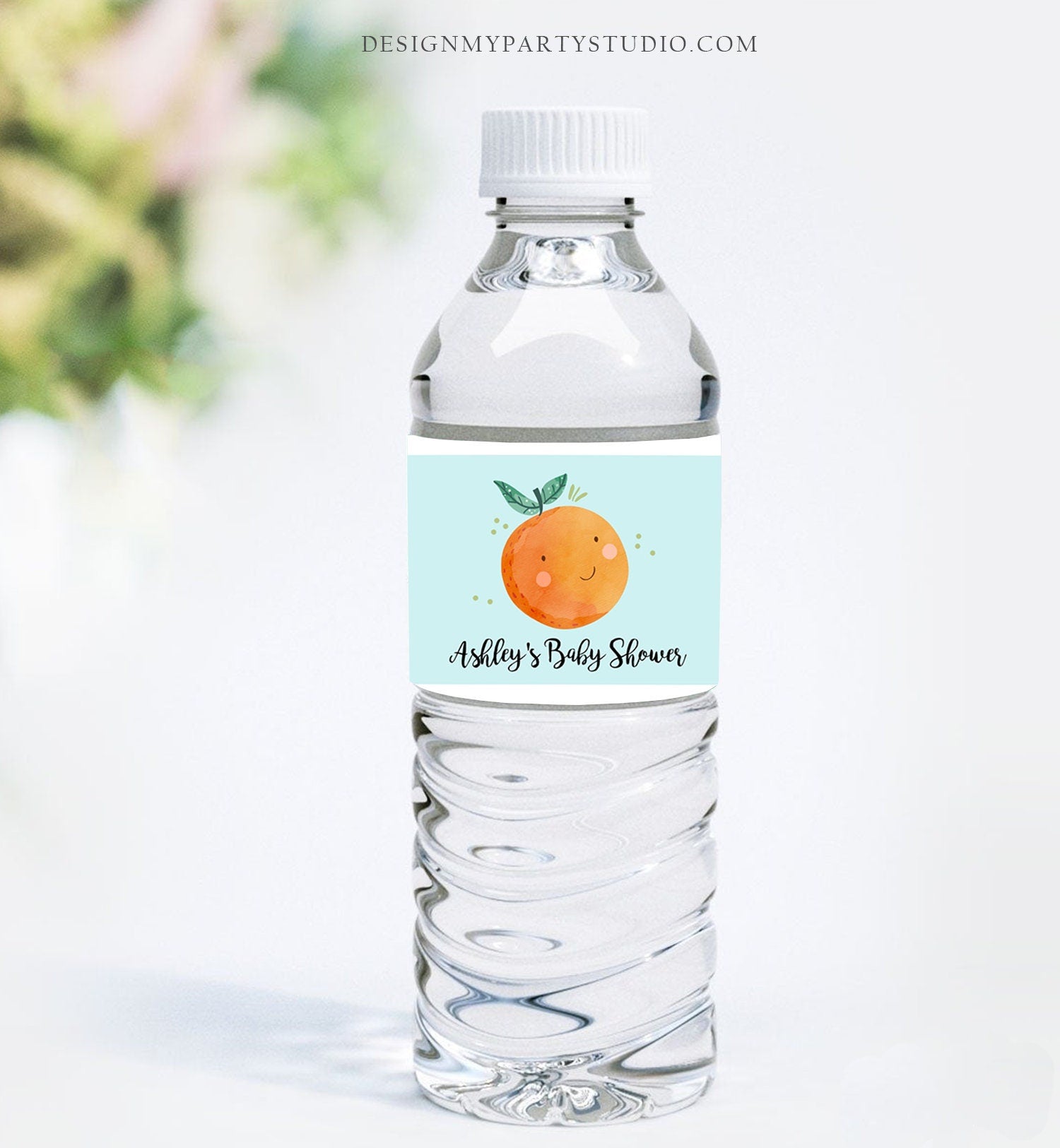 Editable A Little Cutie is on The Way Water Bottle Labels Blue Boy Baby Shower Clementine Orange Cutie Decor Printable Corjl Template 0330