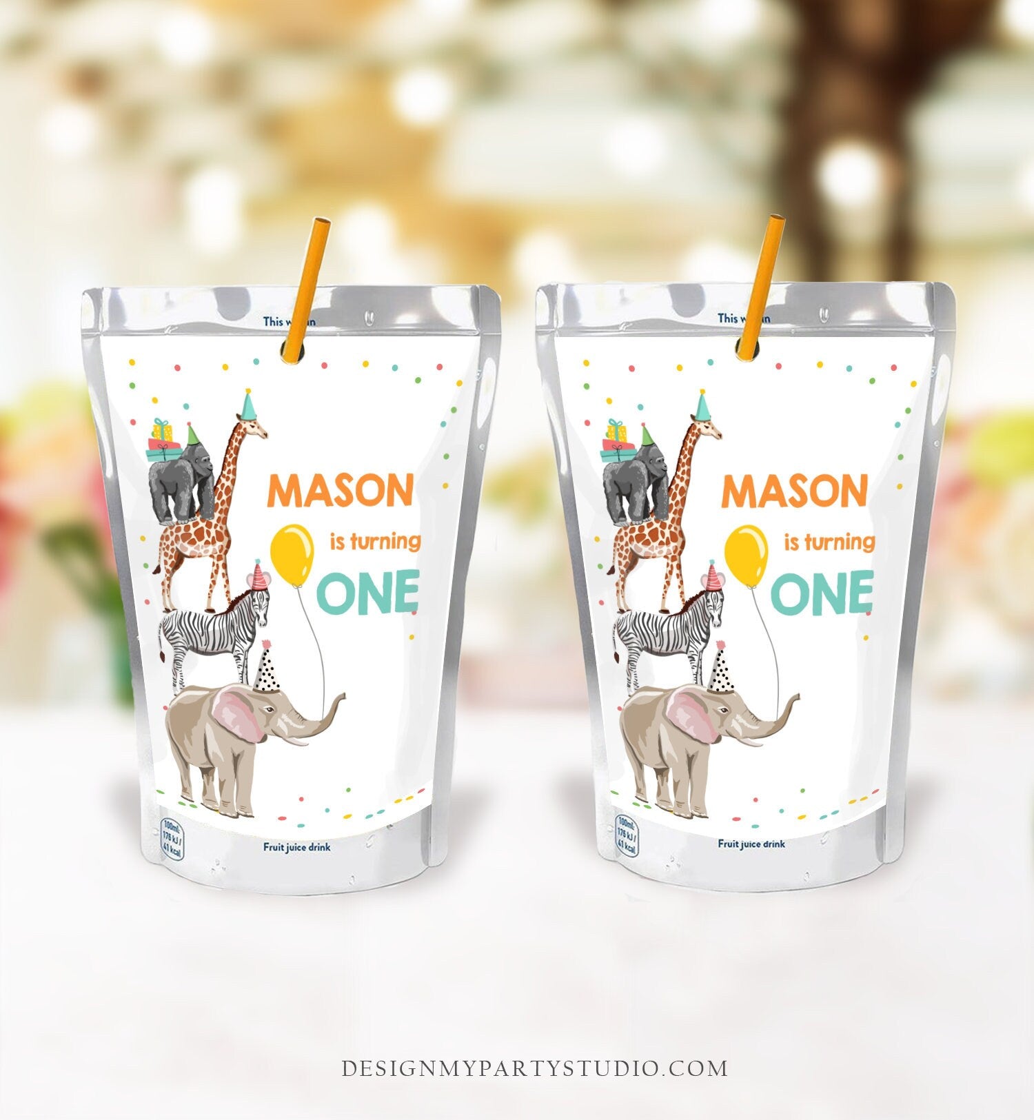 Editable Party Animals Capri Sun Labels Juice Pouch Labels Party Animals Birthday Boy Zoo Wild One Download Corjl Template Printable 0142