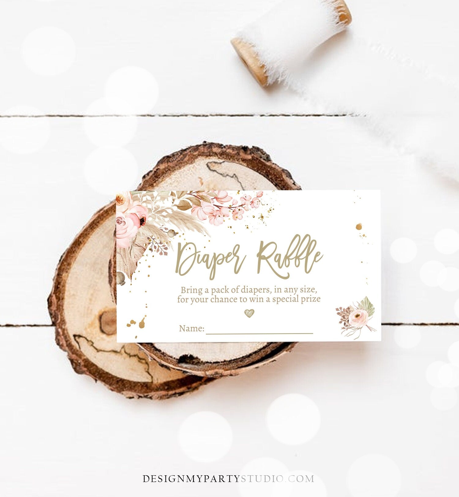 Editable Pampas Grass Diaper Raffle Ticket Grass Baby Shower Registry Card Diaper Game Bohemian Desert Boho Template PRINTABLE Corjl 0395
