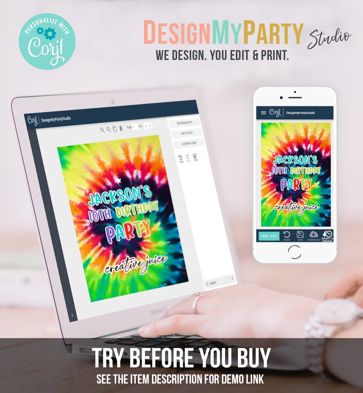 Editable Tie Dye Birthday Capri Sun Labels Craft Party Juice Label Boy Birthday Decor Hippie Peace Download Corjl Template Printable 0407