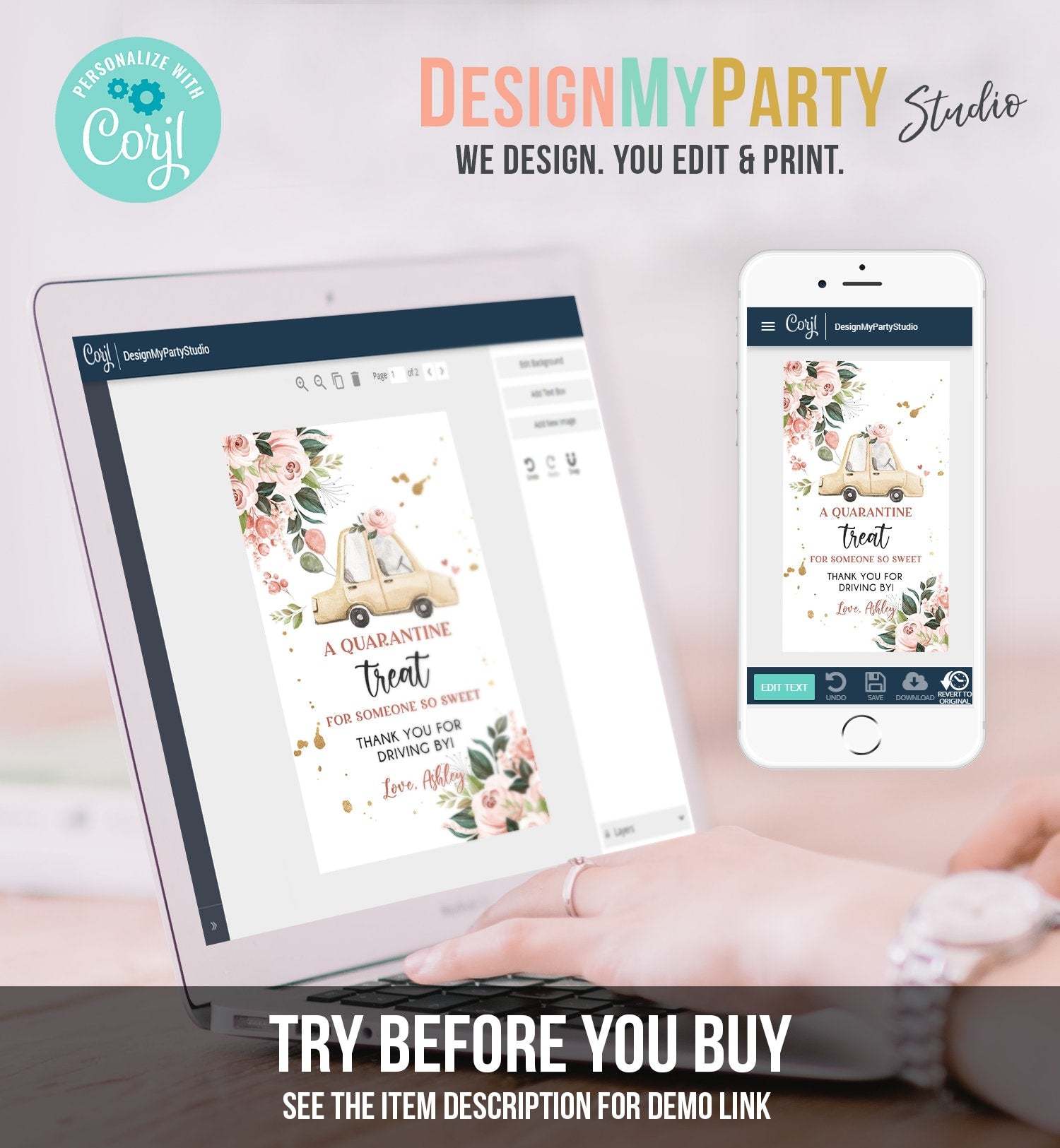Editable Drive By Favor Tag Drive Through Baby Shower Bridal Shower Birthday Thank You Gift Tags Quarantine Neutral Floral Girl Corjl 0335