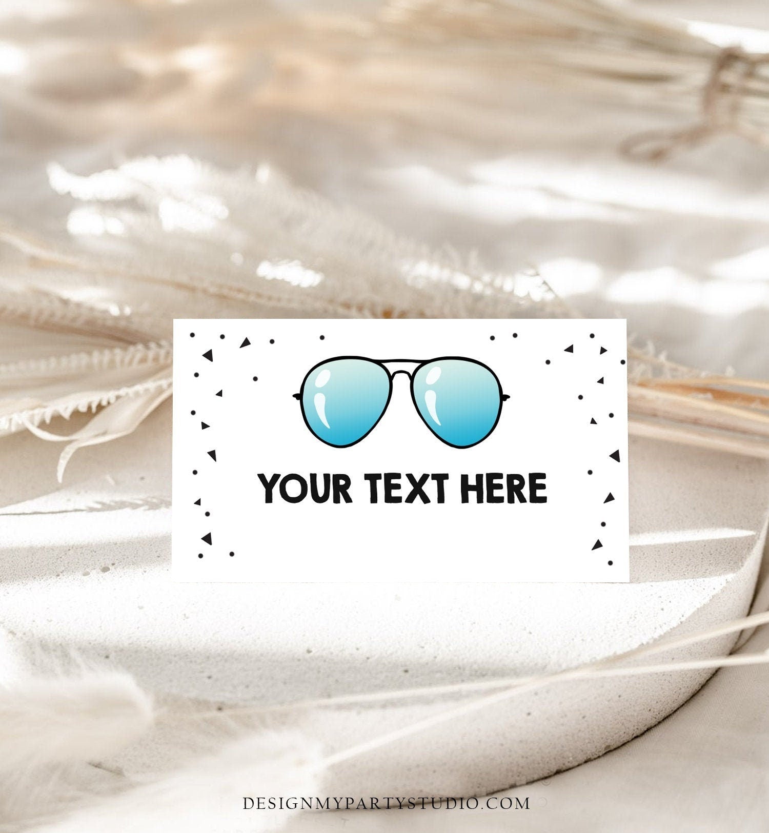 Editable Two Cool Food Labels Sunglasses Place Card Tent Card Escort Card 2nd Birthday Summer Pool Party Tropical Template Corjl 0136
