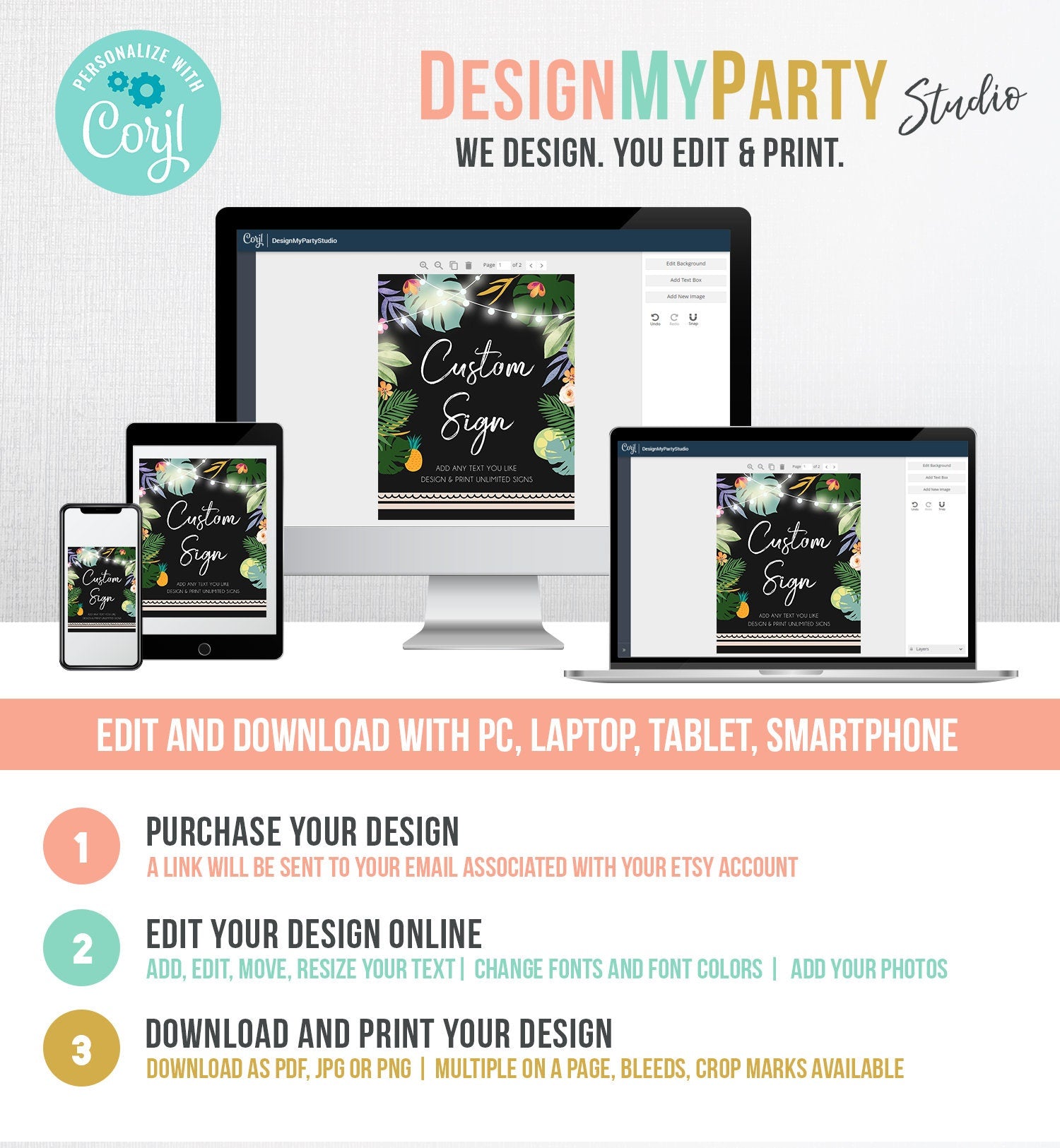 Editable Custom Sign Tropical Hawaiian Sign Luau Party Decor Table Sign Birthday Shower Palm Leaves Corjl Template Printable 8x10 0183