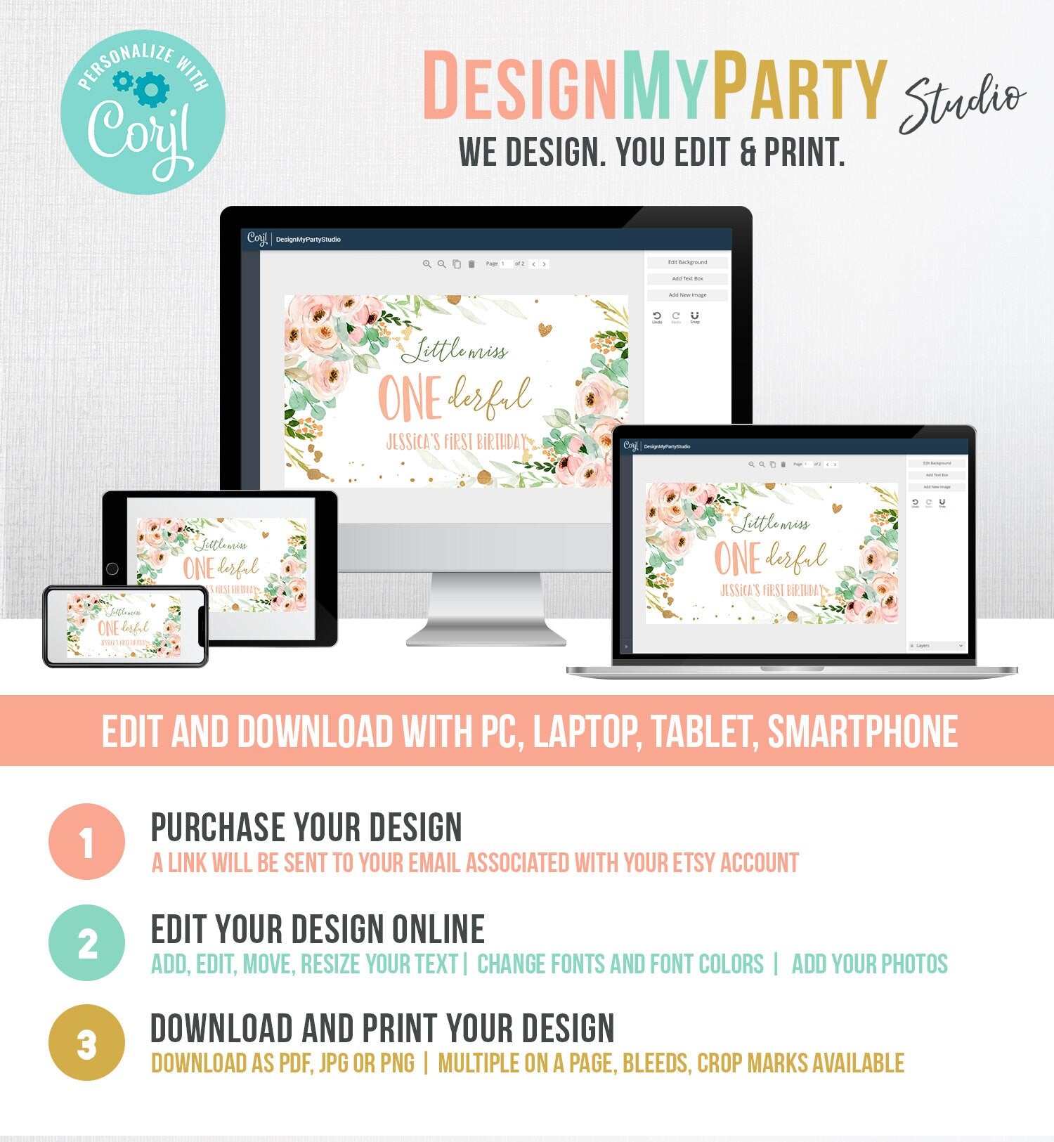 Editable Little Miss Onederful Gable Gift Box Label 1st Birthday Girl Treat Box Label Floral Pink Gold Wild Download Printable Corjl 0147