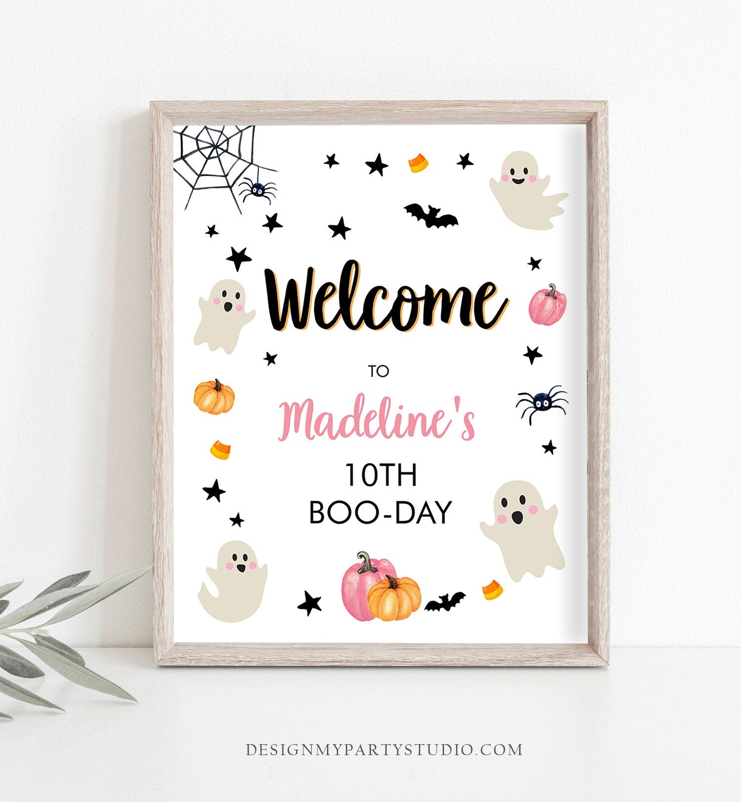 Editable Halloween Birthday Welcome Sign Halloween Party Welcome Halloween Birthday Pink Girl Costume Party Template PRINTABLE Corjl 0418