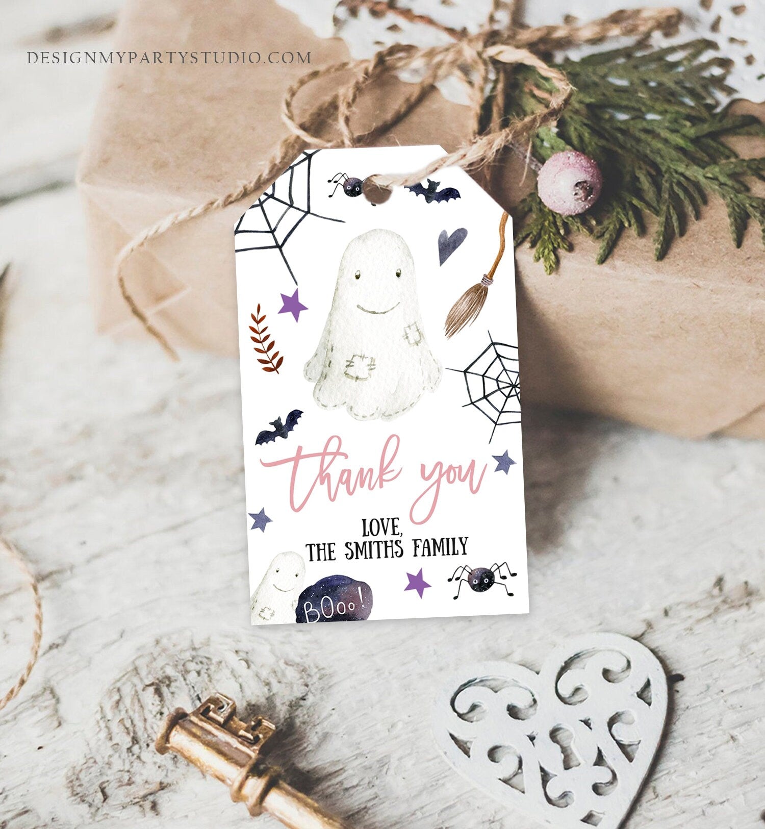 Editable Halloween Baby Shower Thank You Favor Tags Little Boo Cute Ghost Halloween Birthday Treat Download Printable Template Corjl 0199