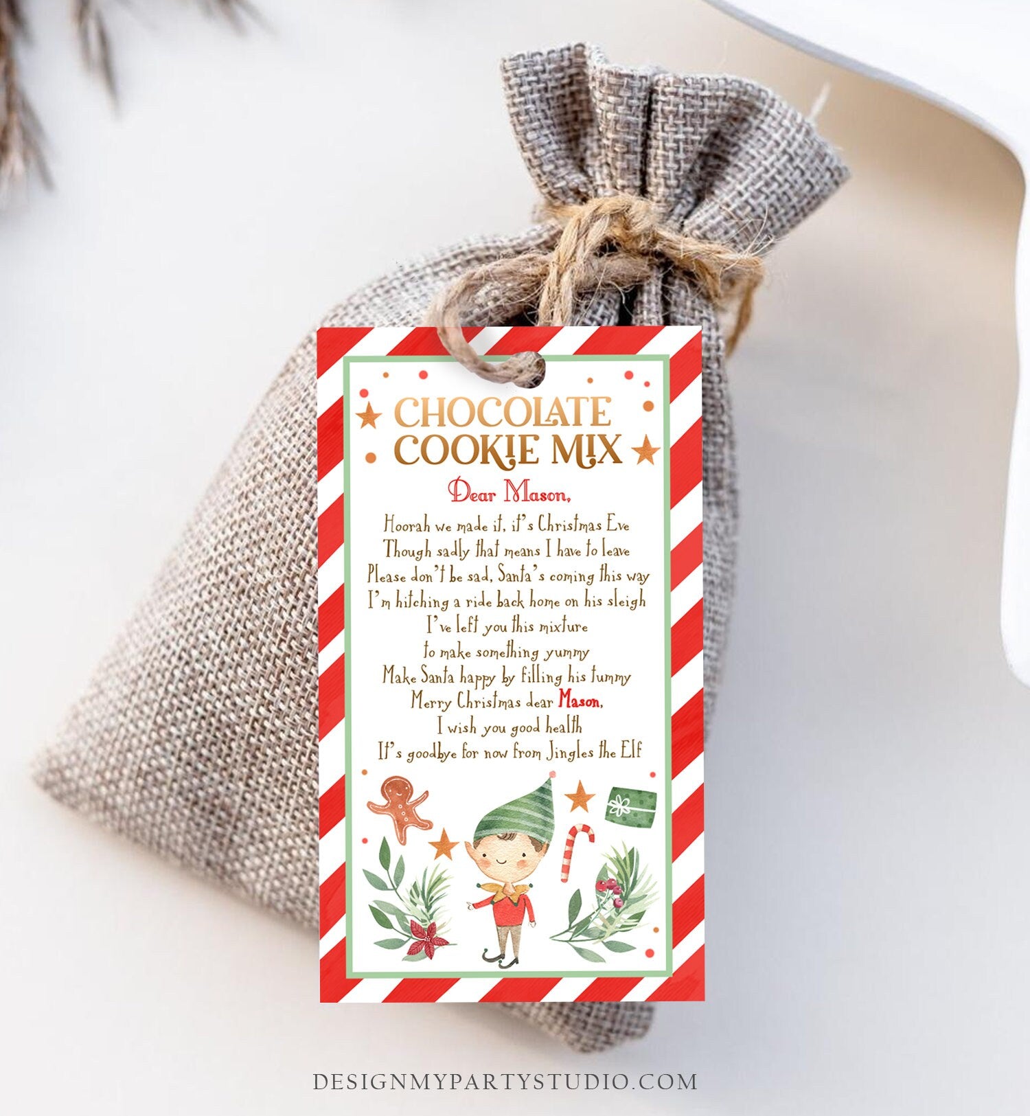 Editable Elf Cookie Mix Goodbye Favor Tag Christmas Chocolate Instructions Gift Tags From Your Elf Thank You Label Printable Template 0358