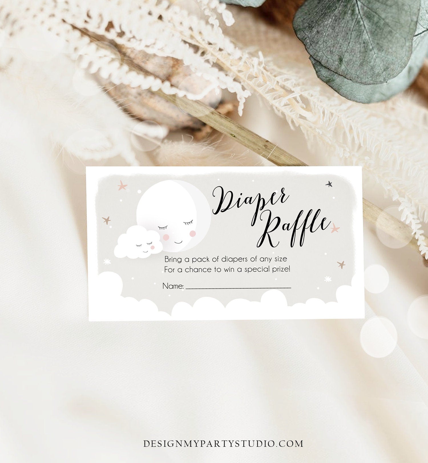 Editable Diaper Raffle Tickets Baby Shower Love You to the Moon and Back Diaper Game Sprinkle Gender Neutral Corjl Template Printable 0113