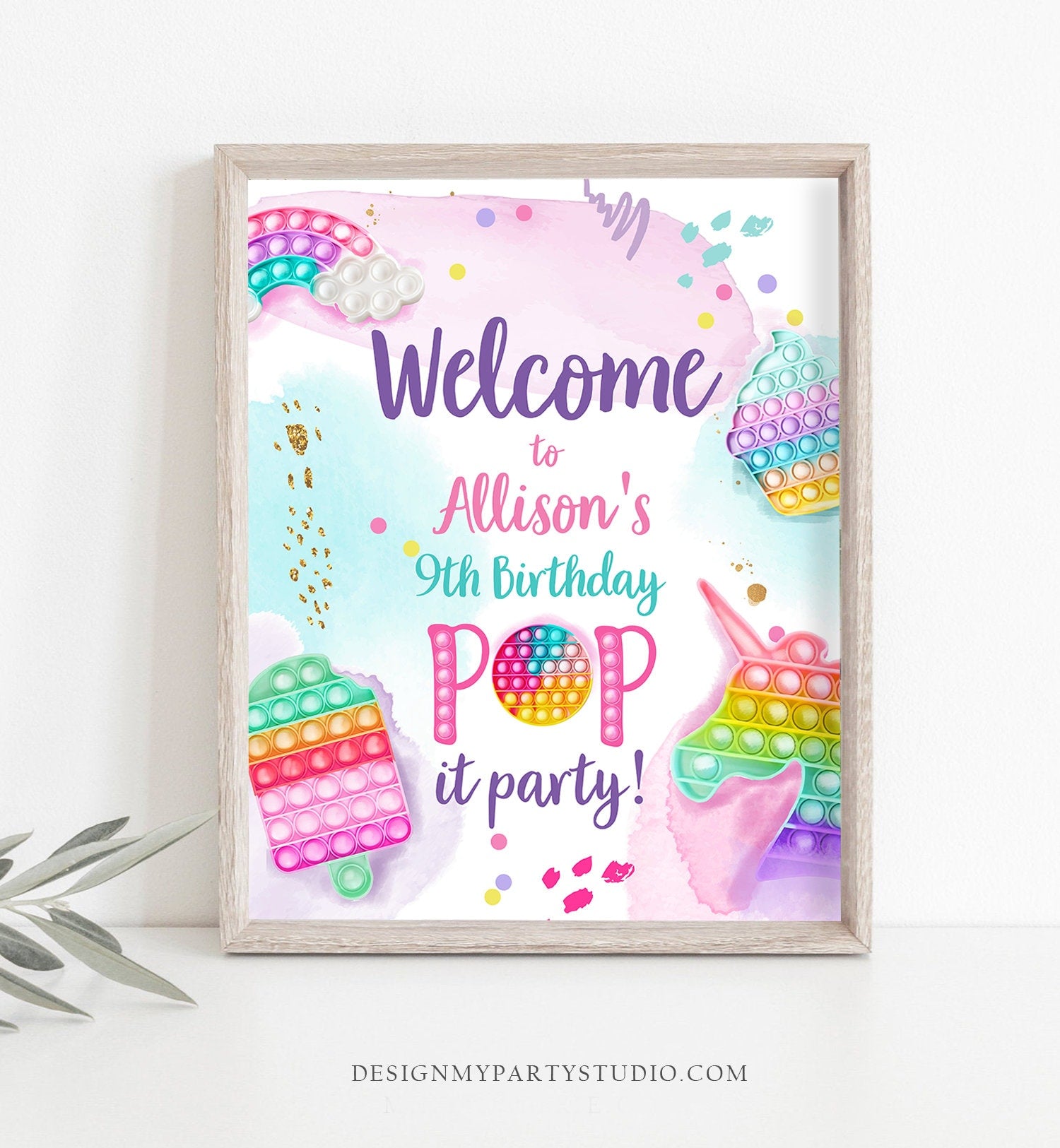 Editable Pop It Birthday Welcome Sign Fidget Toy Party Popit Birthday Welcome Teen Girl Pastel Rainbow Template Corjl PRINTABLE 0422