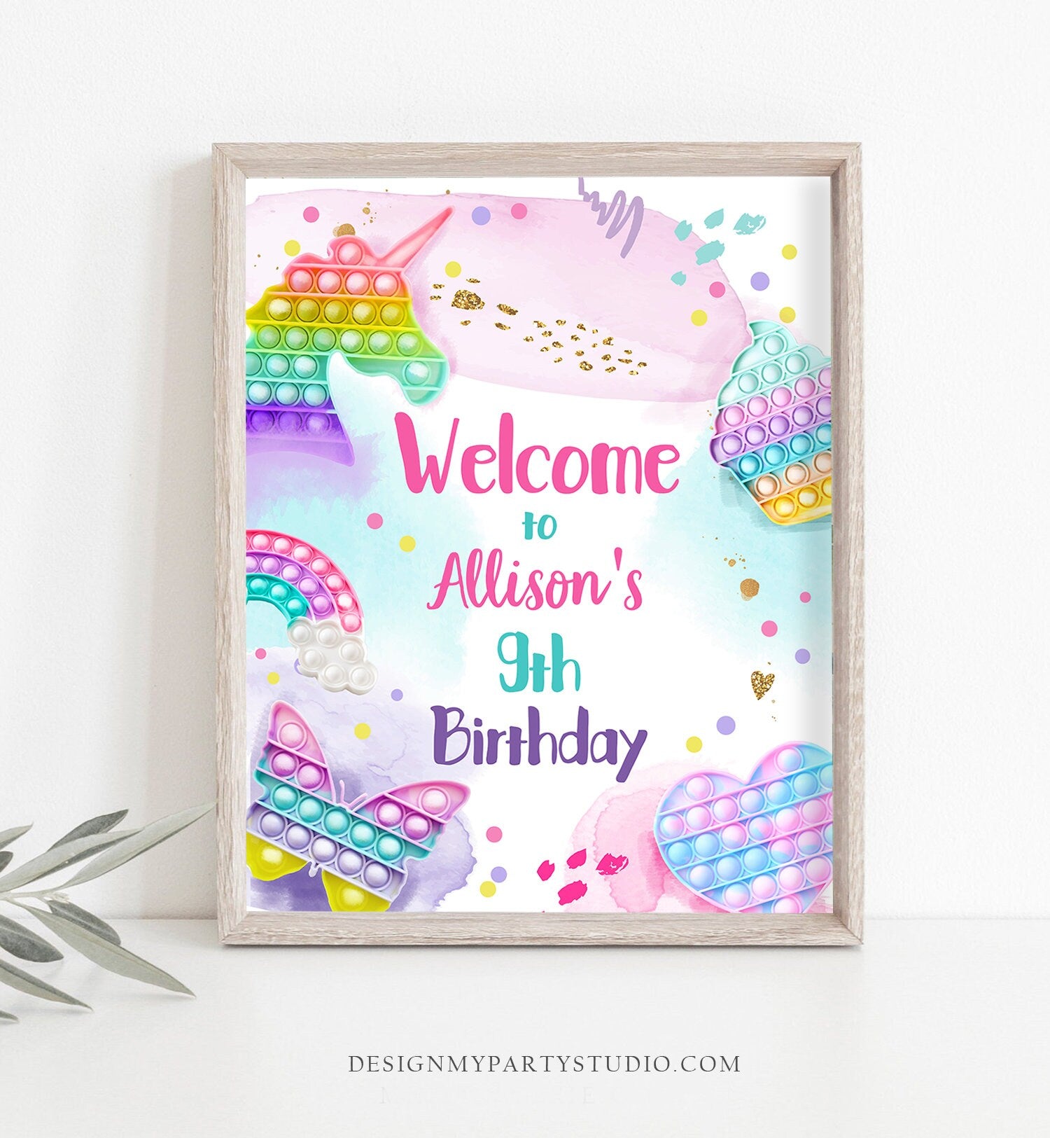 Editable Pop It Birthday Welcome Sign Fidget Toy Party Popit Birthday Welcome Teen Girl Pastel Rainbow Template Corjl PRINTABLE 0422