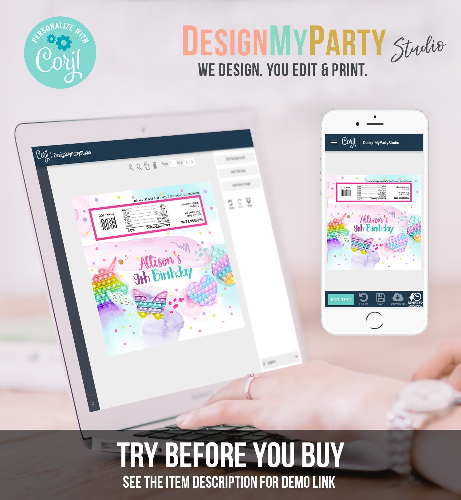 Editable Pop It Candy Bar Wrapper Fidget Chocolate Bar Labels Pop It Label Pop It Birthday Rainbow Download Corjl Template Printable 0422