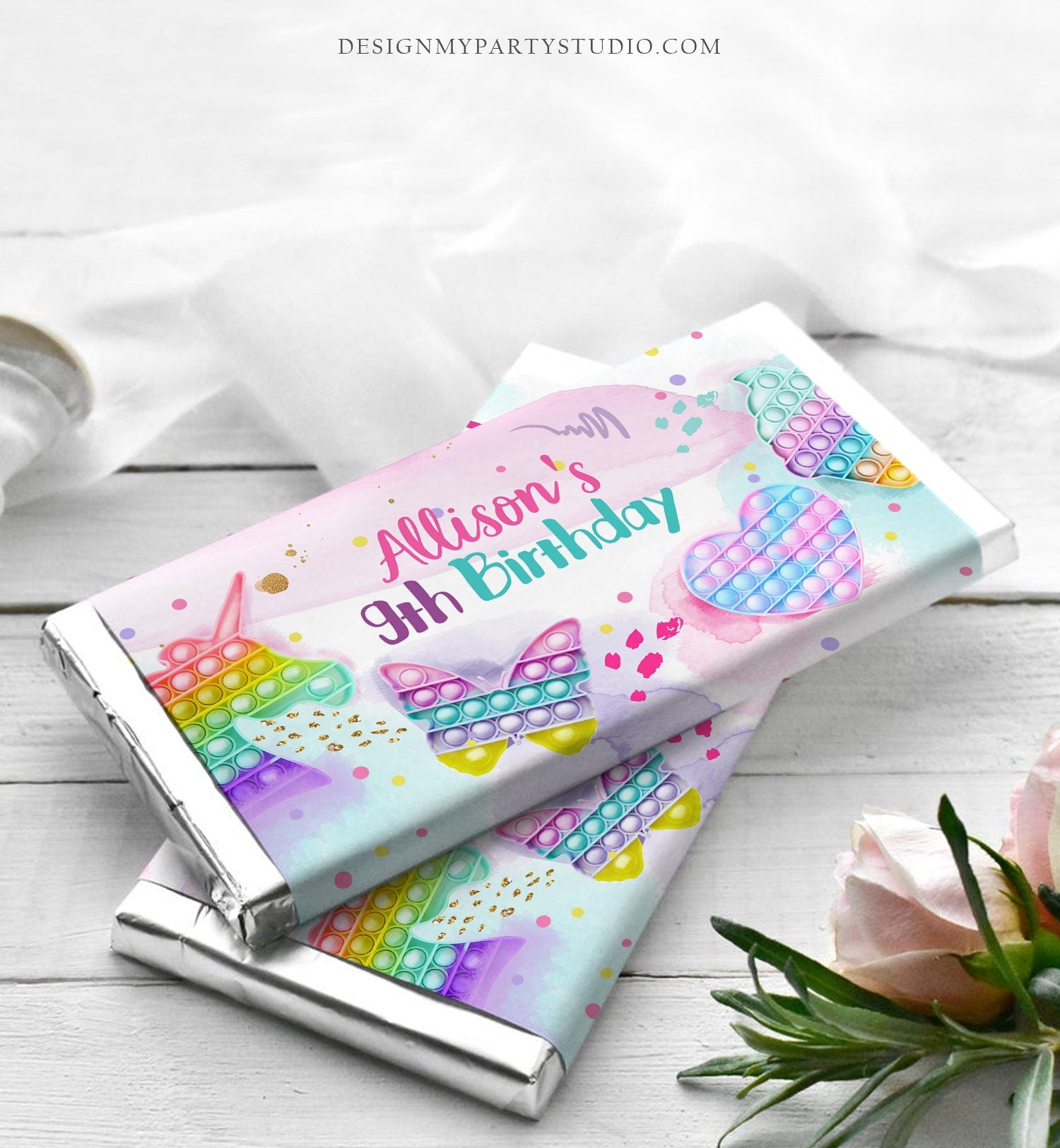 Editable Pop It Candy Bar Wrapper Fidget Chocolate Bar Labels Pop It Label Pop It Birthday Rainbow Download Corjl Template Printable 0422