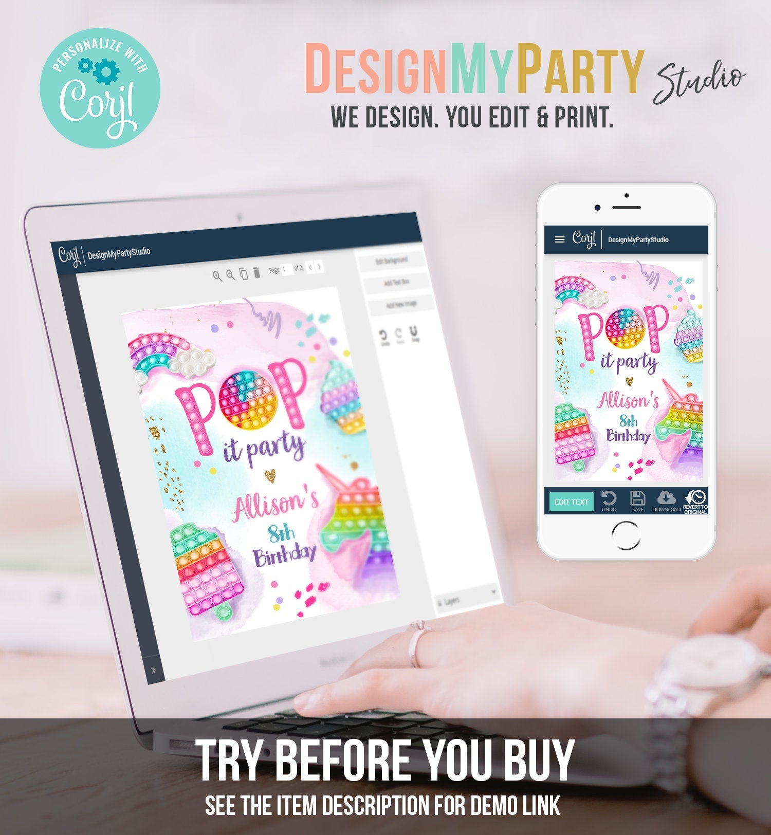 Editable Pop It Birthday Party Pop It Capri Sun Labels Fidget Toy Labels Girl Rainbow Fidget Popit Download Corjl Template Printable 0422