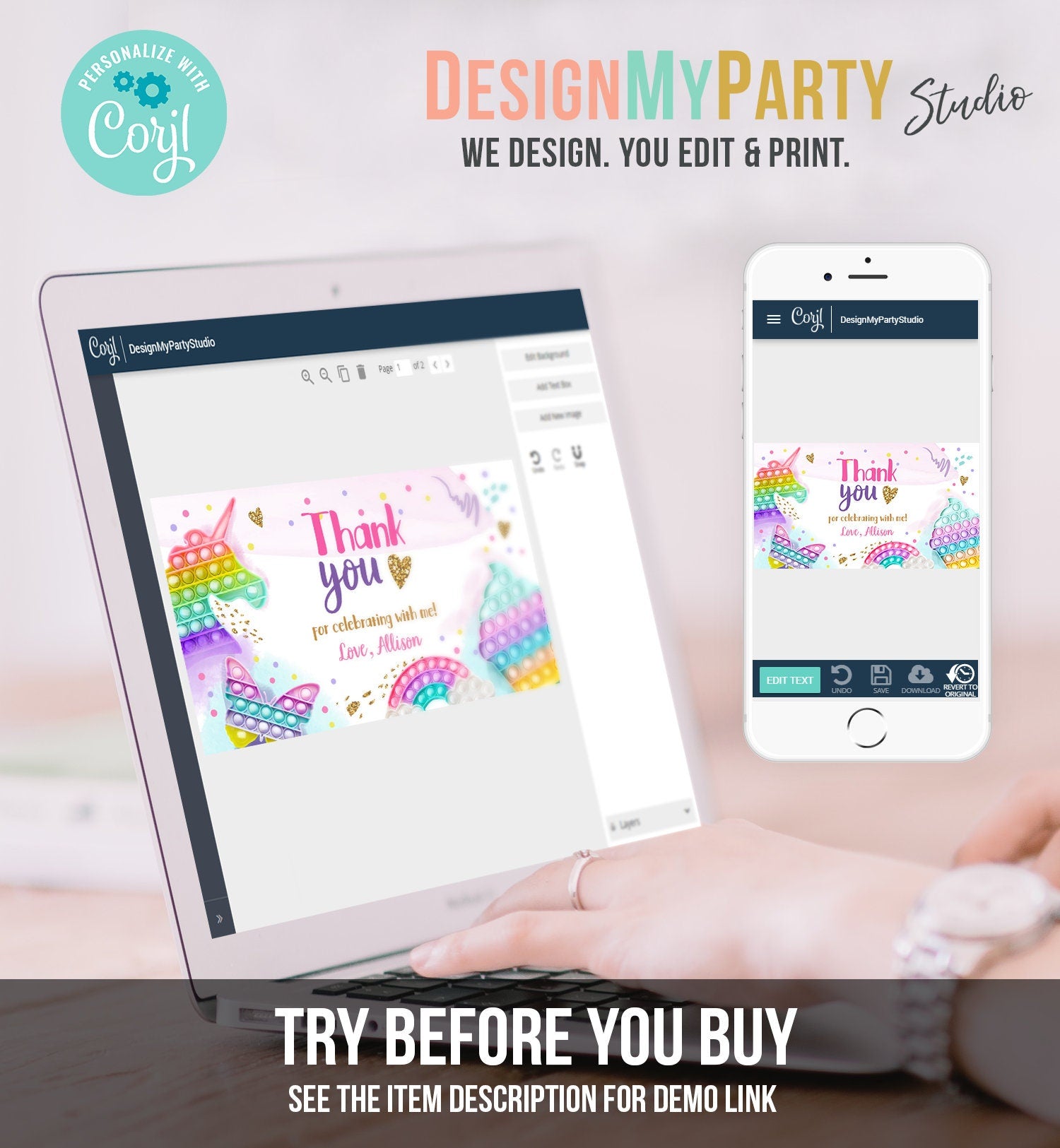 Editable Pop It Birthday Gable Gift Box Label Rainbow Fidget Toy Favors Girl Treat Box Label Bubble Squishy Download Printable Corjl 0422