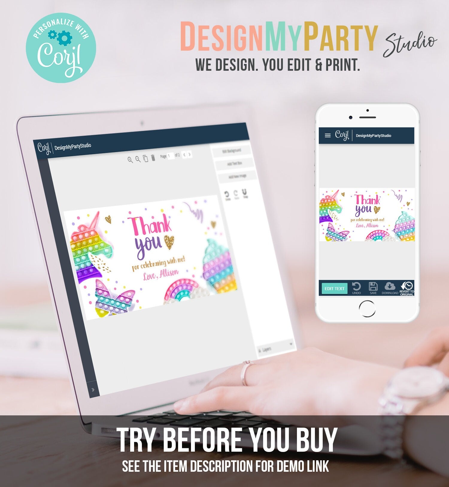 Editable Pop It Birthday Gable Gift Box Label Rainbow Fidget Toy Favors Girl Treat Box Label Bubble Squishy Download Printable Corjl 0422