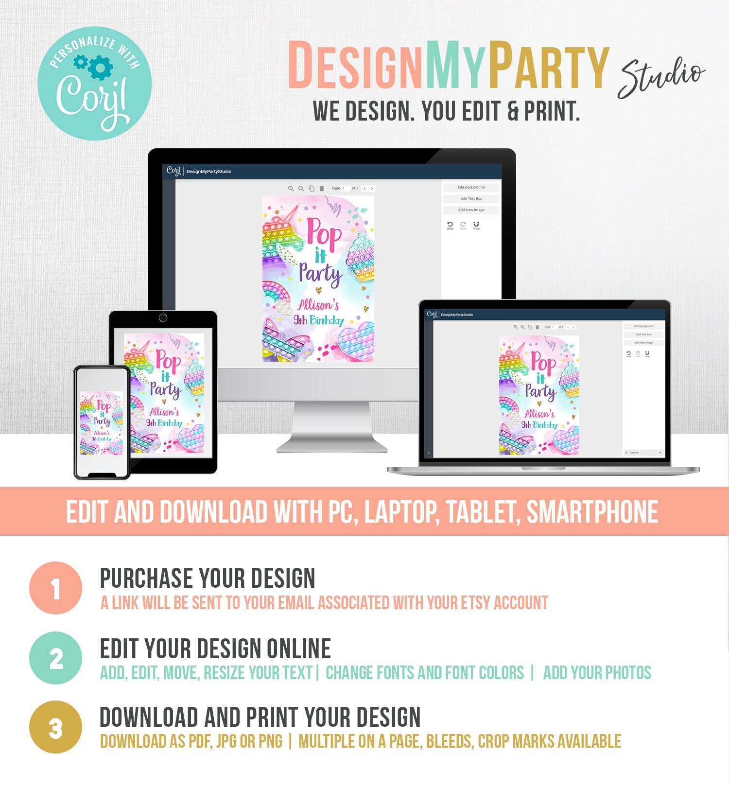 Editable Pop It Birthday Party Pop It Capri Sun Labels Fidget Toy Labels Girl Rainbow Fidget Popit Download Corjl Template Printable 0422