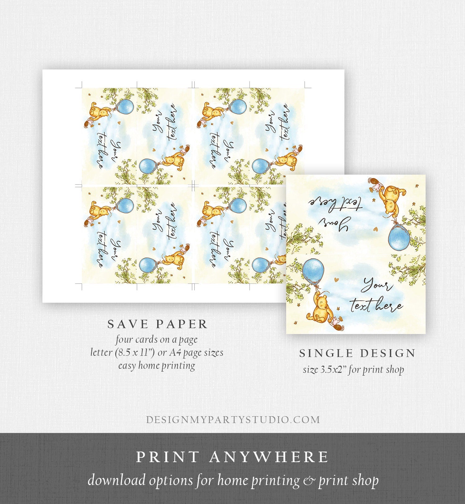 Editable Classic Winnie The Pooh Food Labels Pooh Place Card Tent Card Escort Card Pooh Baby Shower Decor Boy Printable Corjl Template 0425
