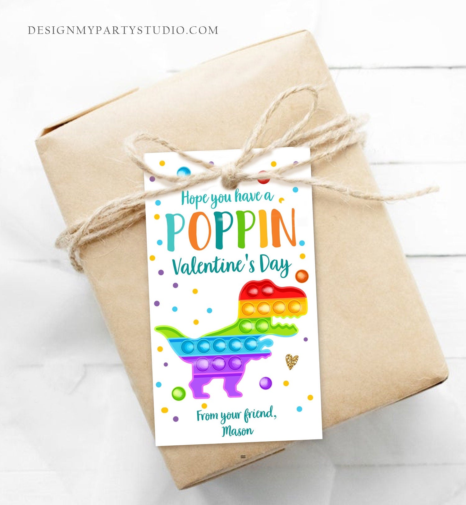 Editable Valentines Pop it gift tags Poppin Valentine's Day Party Favors Tag School Boy Kids Popit Label Rainbow Printable PRINTABLE 0370
