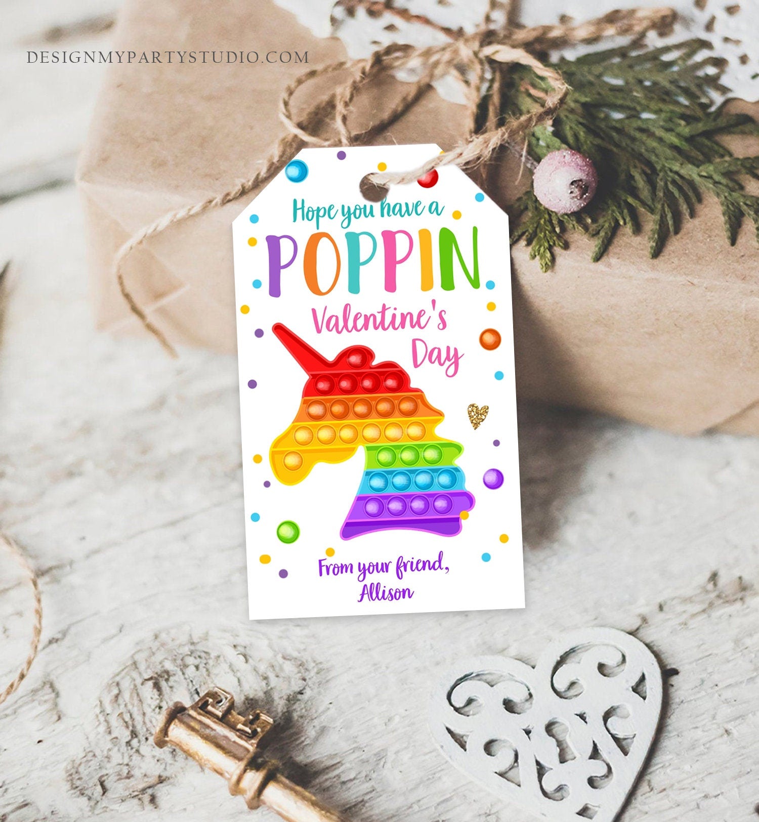 Editable Valentines Pop it gift tags Poppin Valentine's Day Party Favors Tag School Non-Candy Popit Label Rainbow Printable PRINTABLE 0370