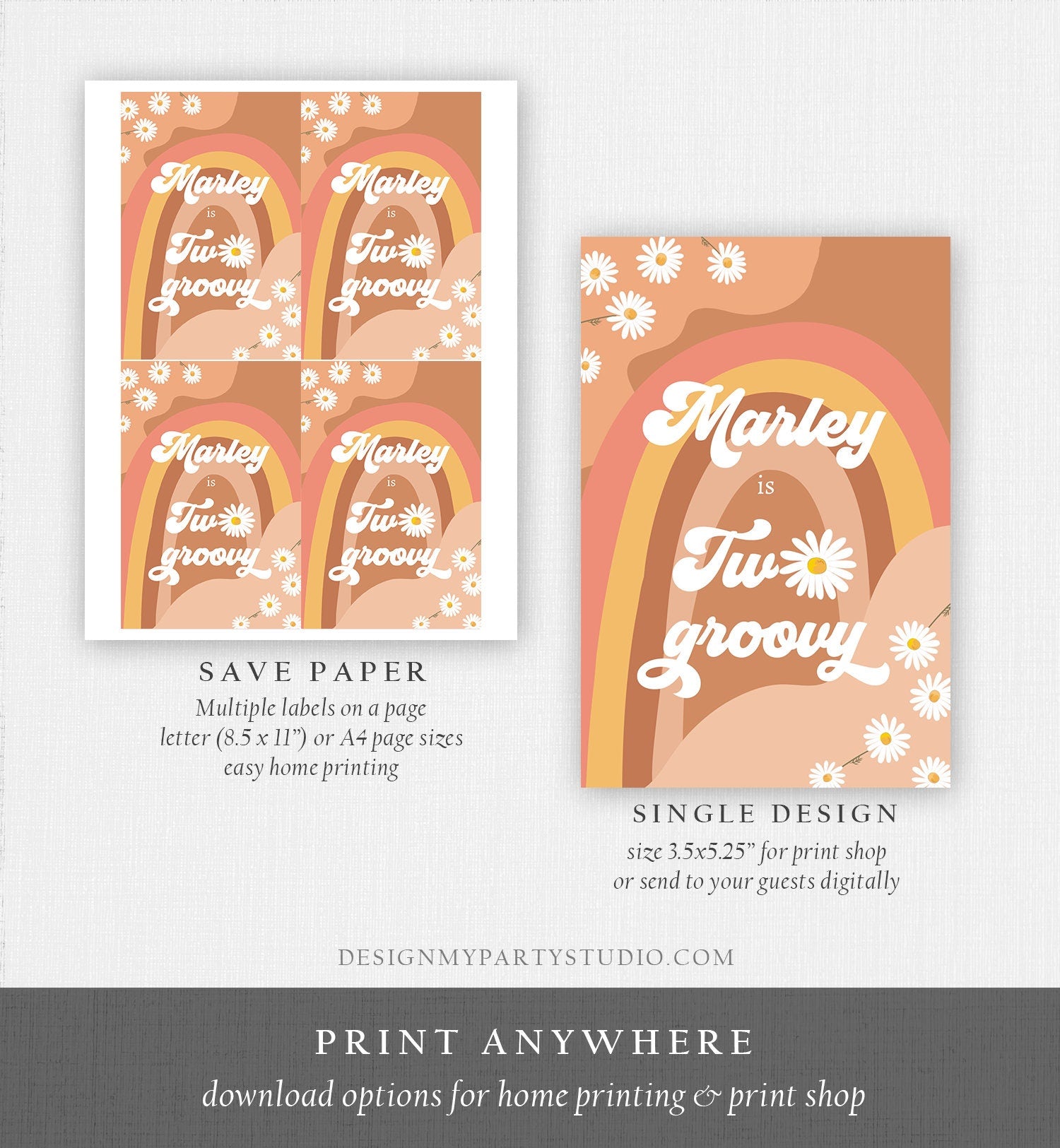 Editable Groovy Birthday Capri Sun Labels Juice Pouch Labels Floral Retro 70's Hippie Fesitval Vibes Download Corjl Template Printable 0428