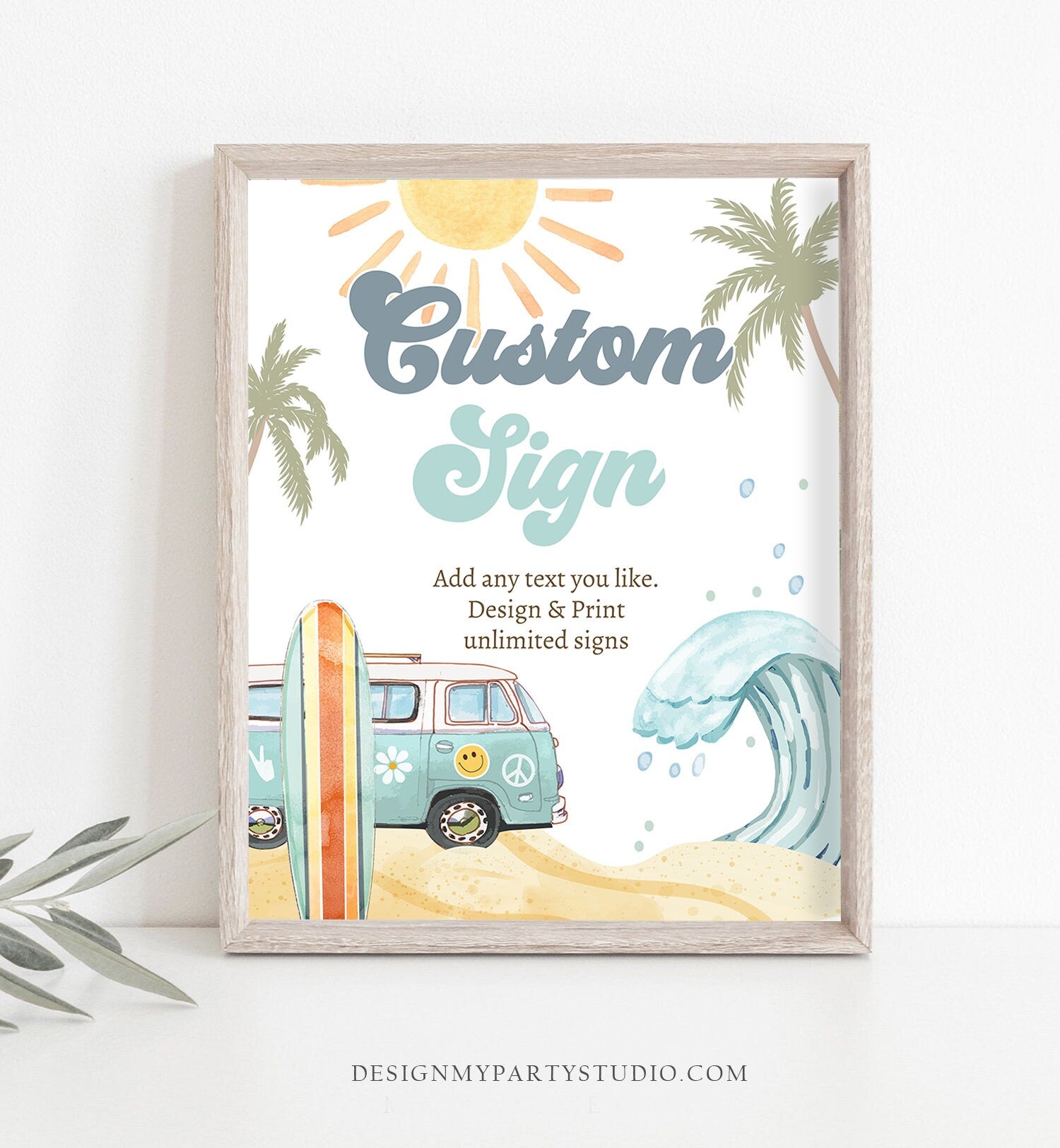 Editable Custom Sign Surf Birthday Party Sign Boy The Big One Surf's Up Birthday Sign Beach Party Retro Wave Template Corjl PRINTABLE 0433