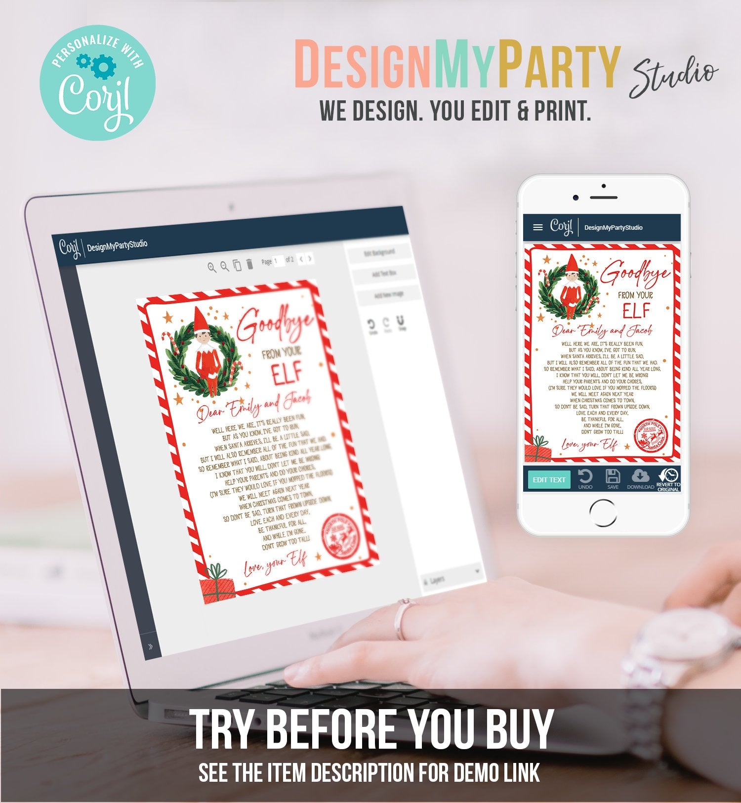Editable Elf Goodbye Letter Departure Letter Christmas Goodbye from Your Elf Christmas Elf Letter Santa Claus Poem Printable Template 0358