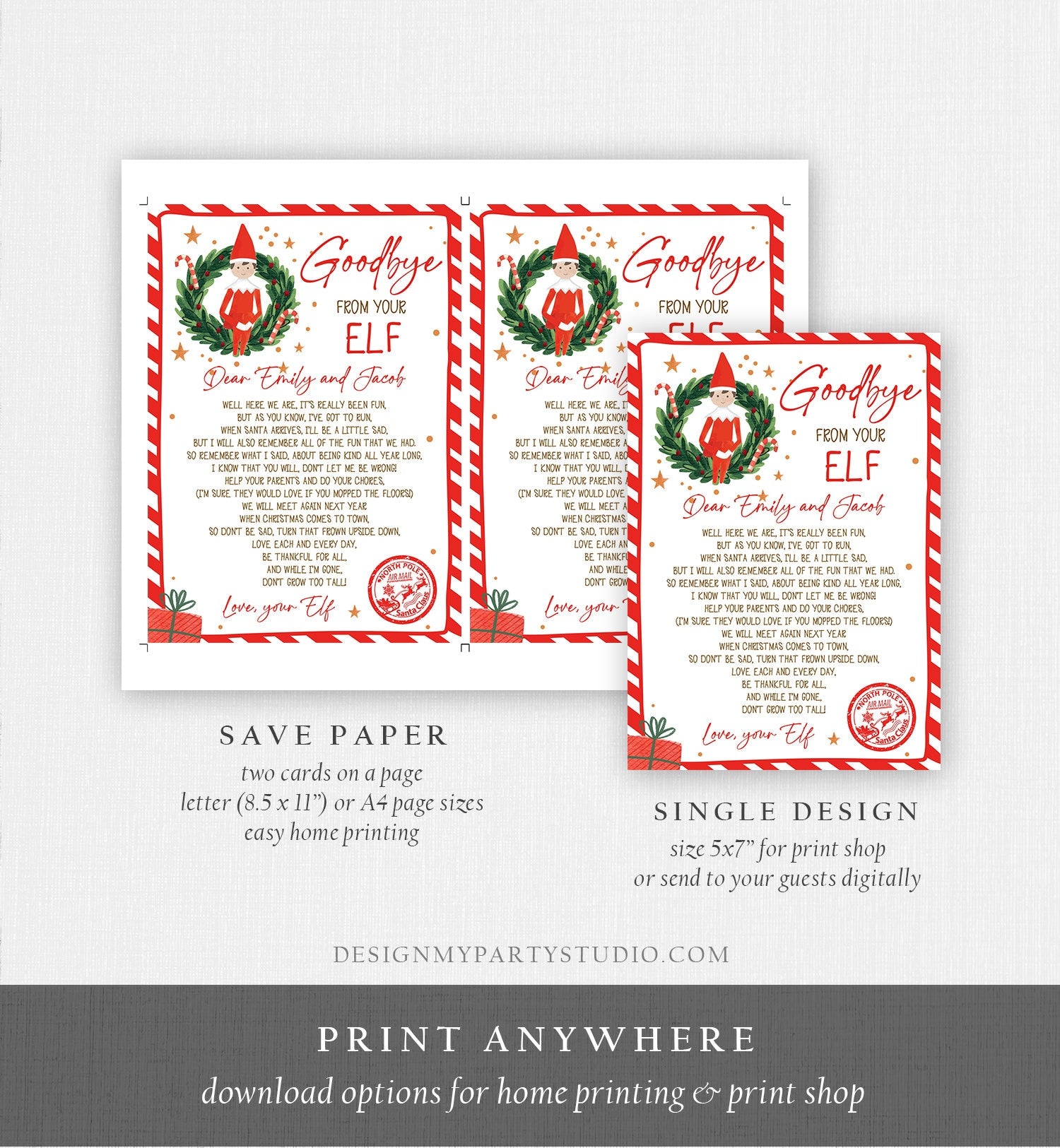 Editable Elf Goodbye Letter Departure Letter Christmas Goodbye from Your Elf Christmas Elf Letter Santa Claus Poem Printable Template 0358