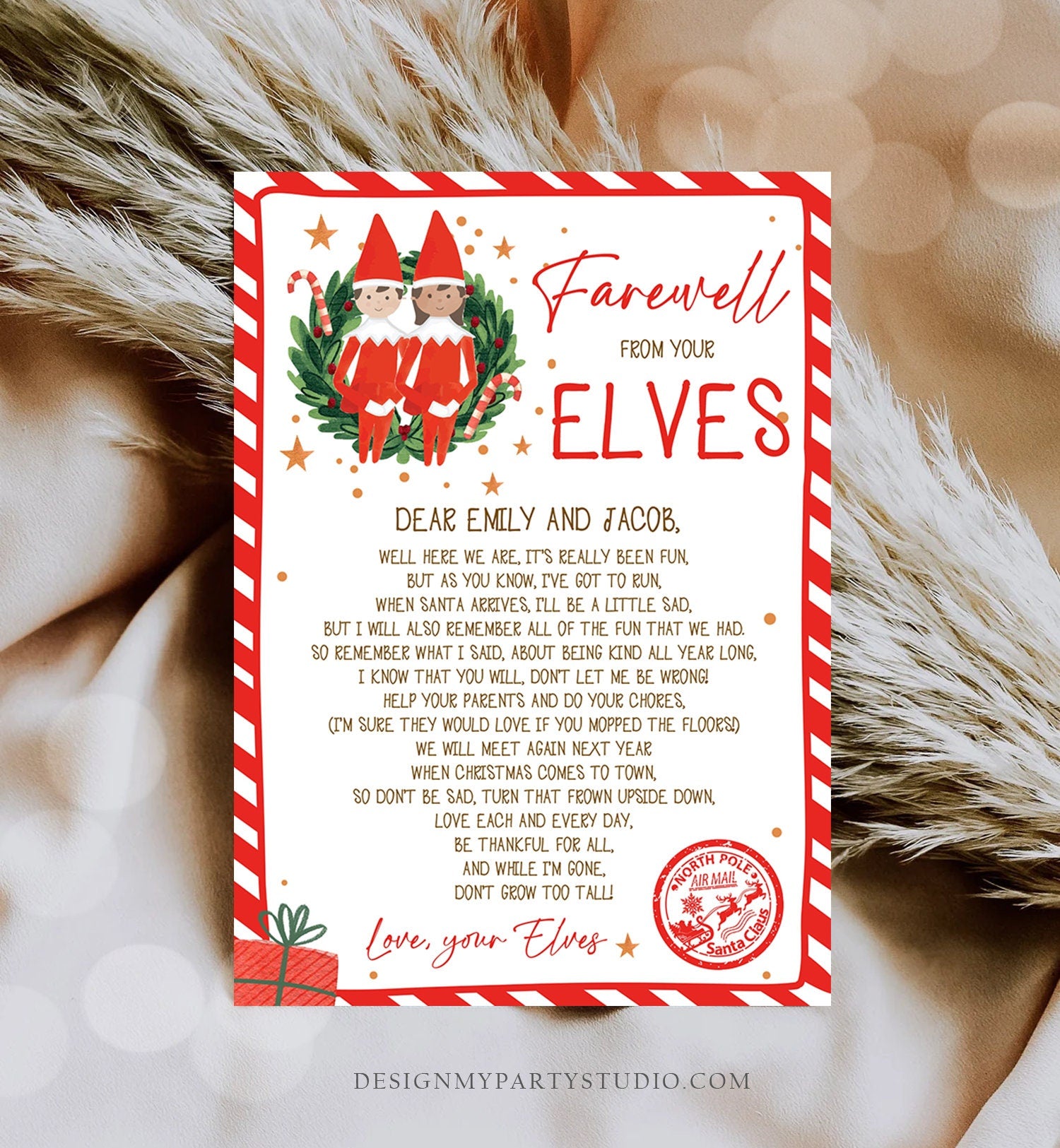 Editable Elf Goodbye Letter Farewell Letter Christmas Goodbye from Your Elves Christmas Elf Letter Santa Claus Poem Printable Template 0358