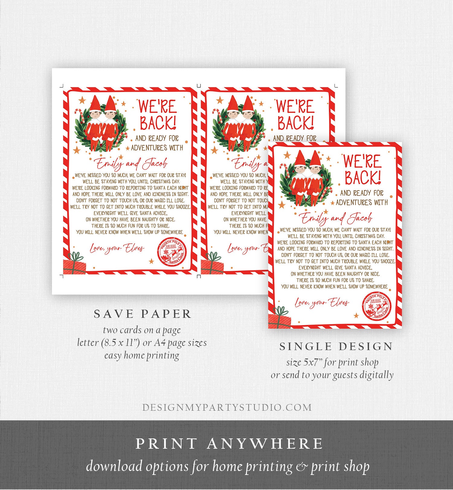 Editable Elf Arrival Letter Return Letter Christmas Elf We're Back Elf Welcome Hello Letter from Elves Boys Brothers Printable Template 0358