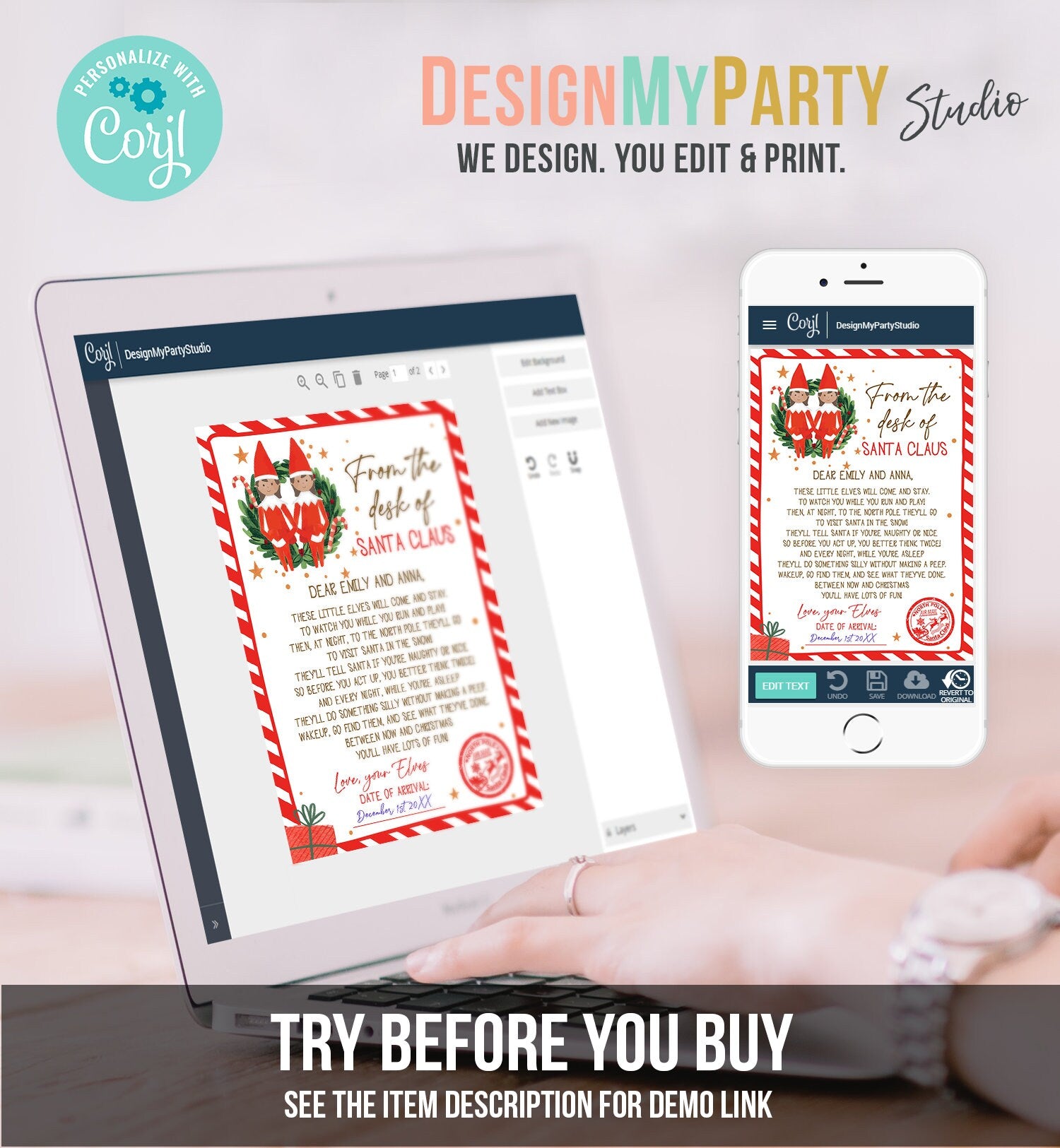 Editable First Time Elf Arrival Letter Return Letter Christmas Elf I'm Back Girls Sisters Elf Welcome Elf Santa Printable Template 0358