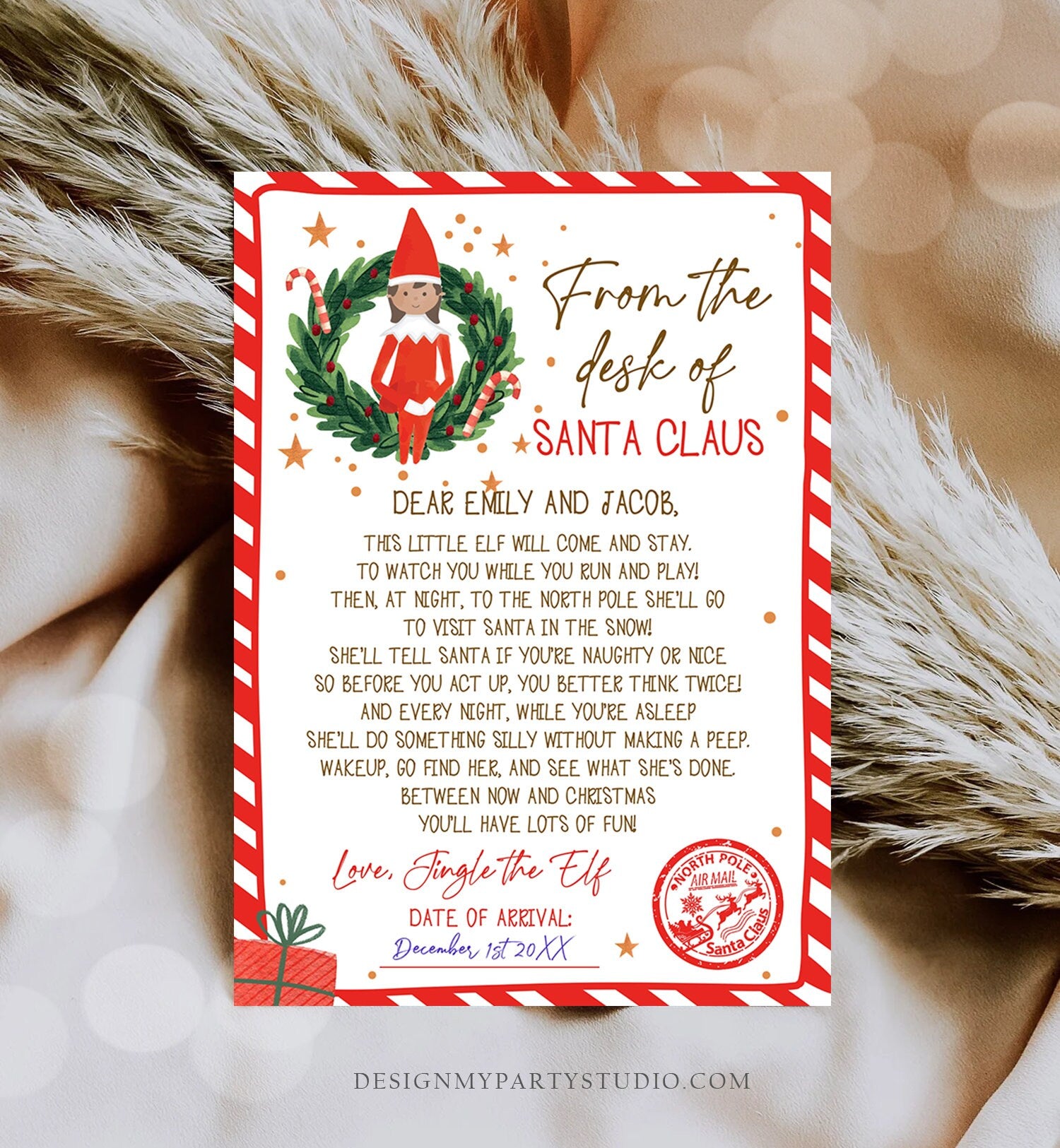 Editable First Time Elf Arrival Letter Return Letter Christmas Elf I'm Back Girl Elf Welcome Christmas Elf Santa Printable Template 0358