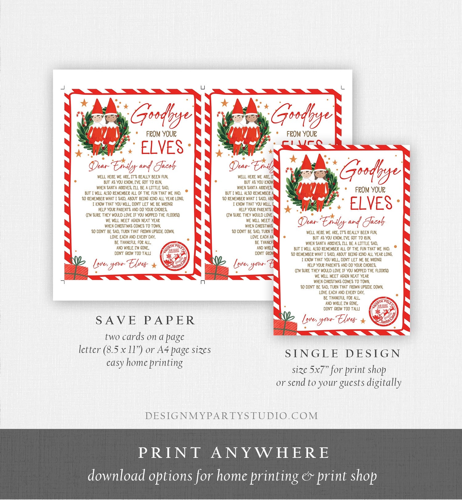 Editable Elf Goodbye Letter Boy and Girl Farewell Letter Christmas Goodbye from Your Elves Christmas Elf Letter Poem Printable Template 0358