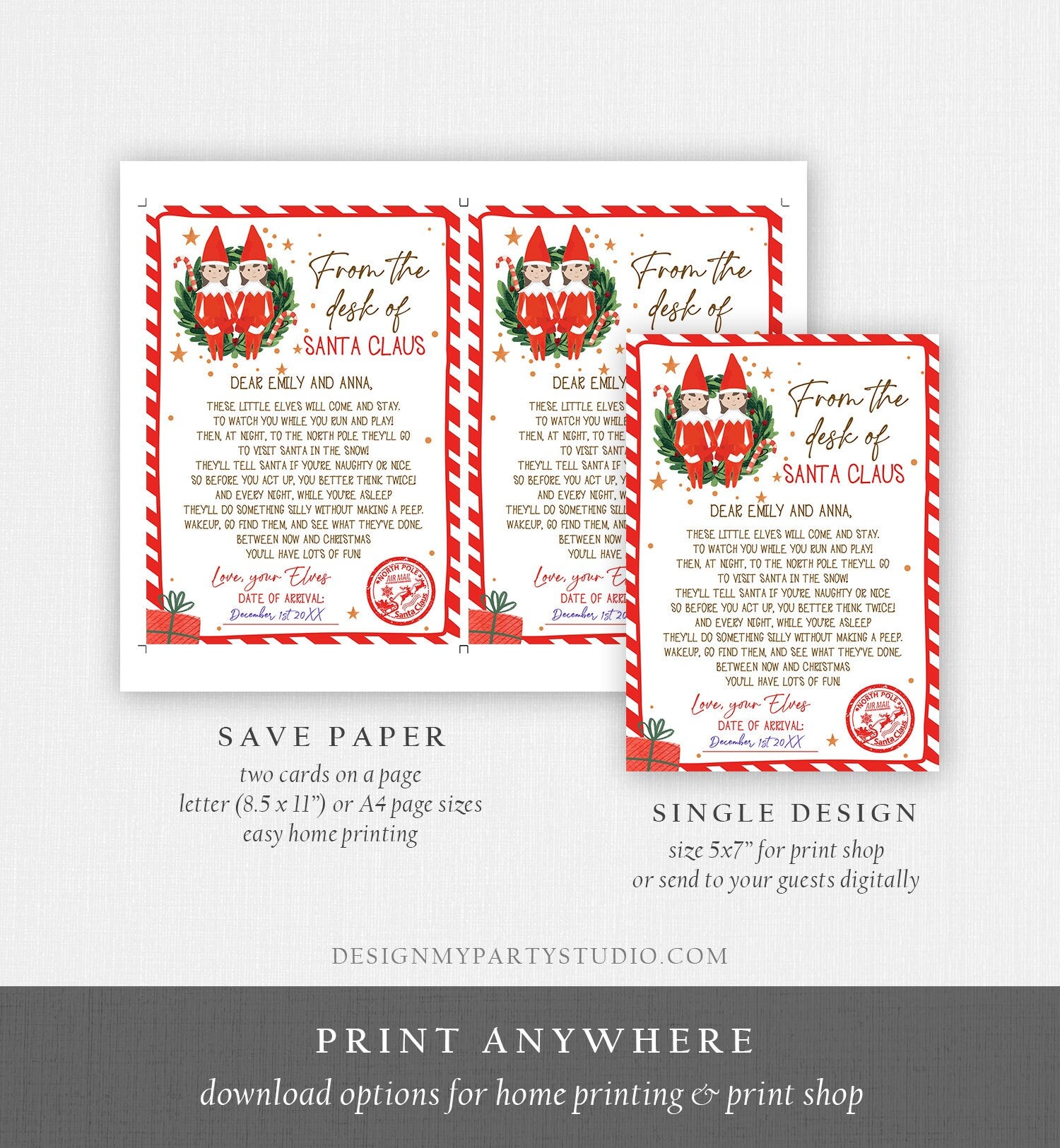 Editable First Time Elf Arrival Letter Return Letter Christmas Elf I'm Back Girls Sisters Elf Welcome Elf Santa Printable Template 0358