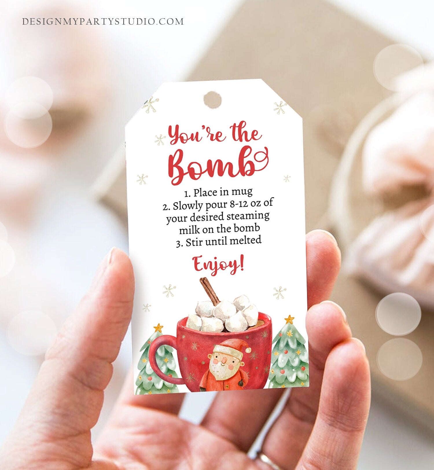 Editable Hot Chocolate Bomb Tags Bomb Instructions Holiday Favor Tags Winter Christmas You're the Bomb Tag Cocoa Digital PRINTABLE 0443 0445