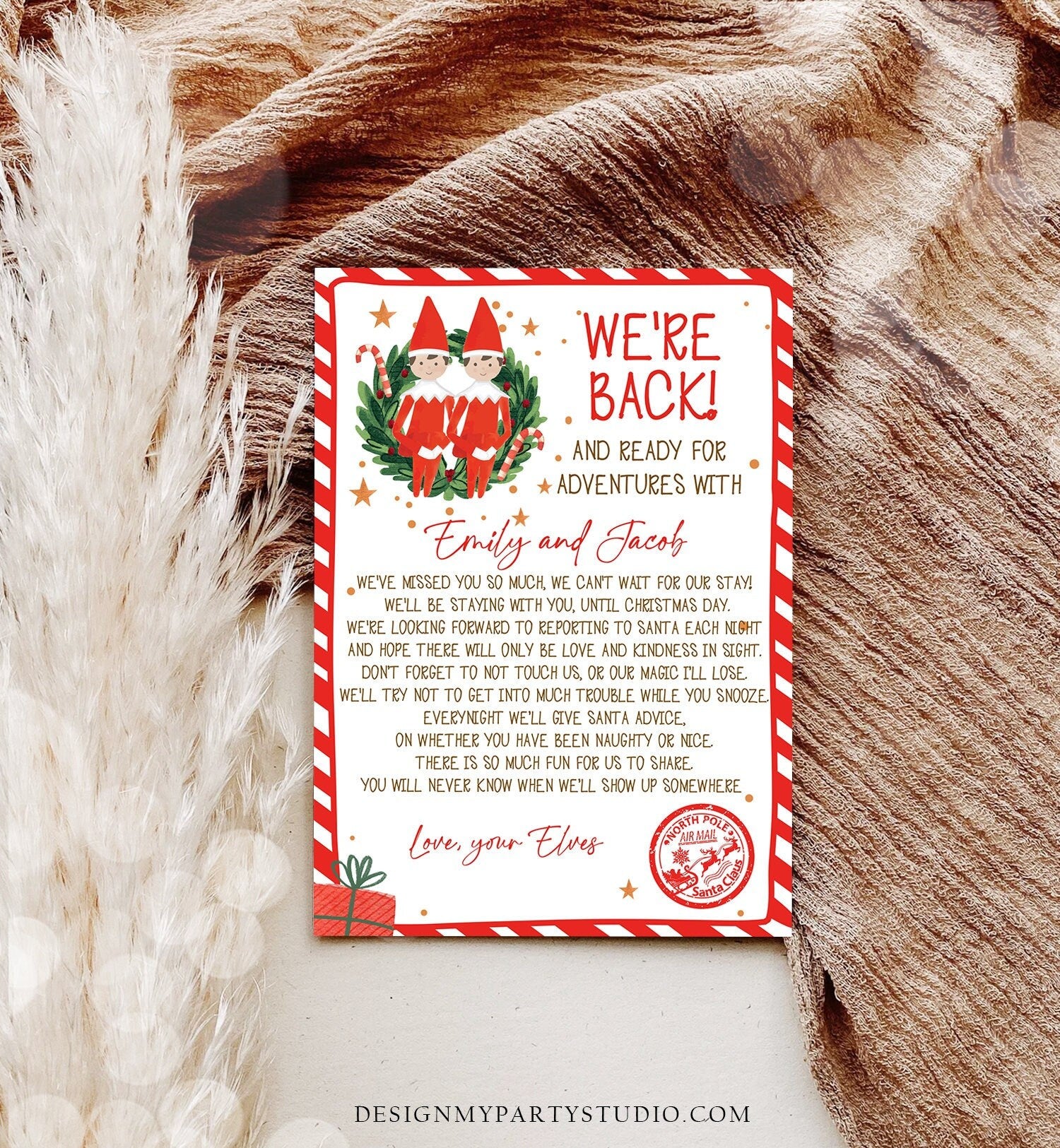 Editable Elf Arrival Letter Return Letter Christmas Elf We're Back Elf Welcome Hello Letter from Elves Boys Brothers Printable Template 0358