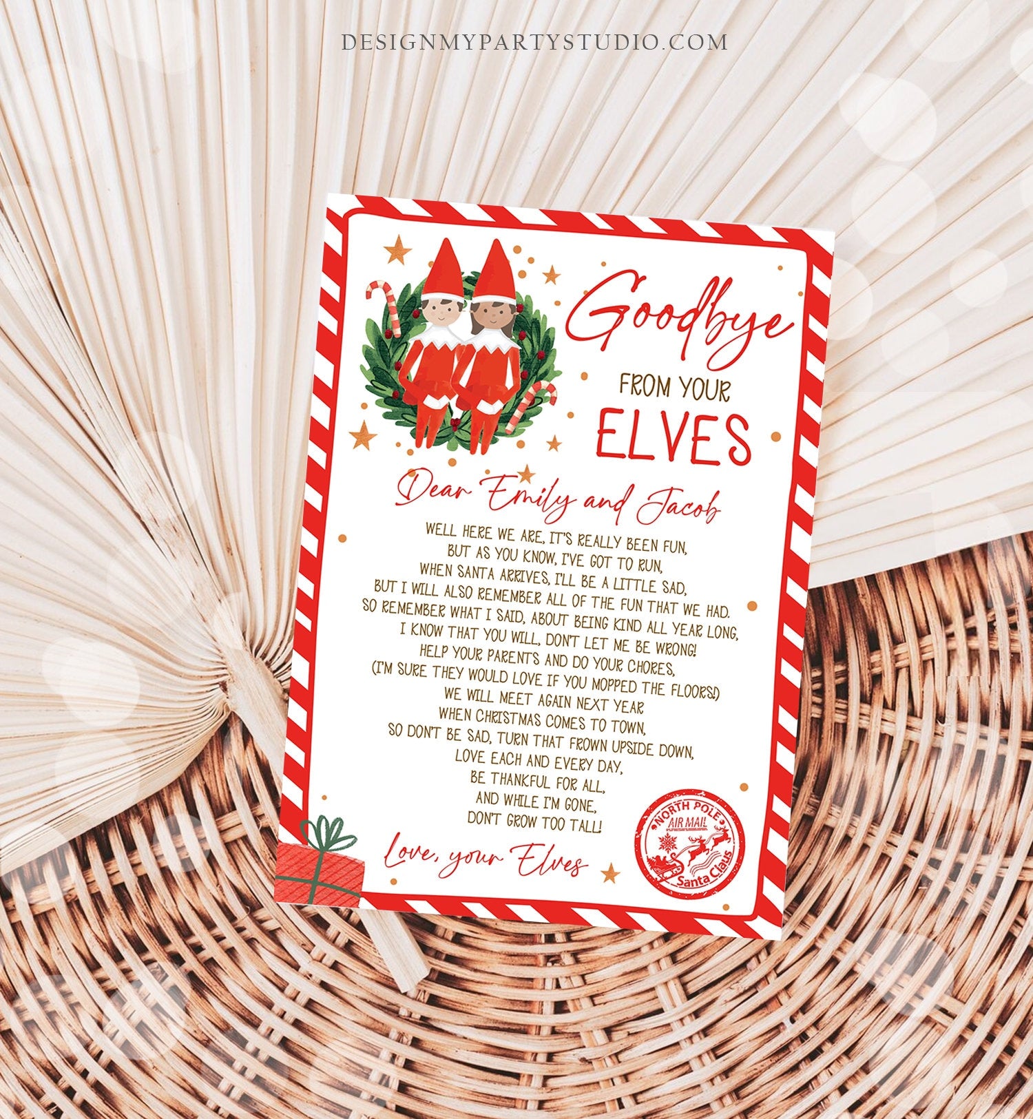Editable Elf Goodbye Letter Boy and Girl Farewell Letter Christmas Goodbye from Your Elves Christmas Elf Letter Poem Printable Template 0358