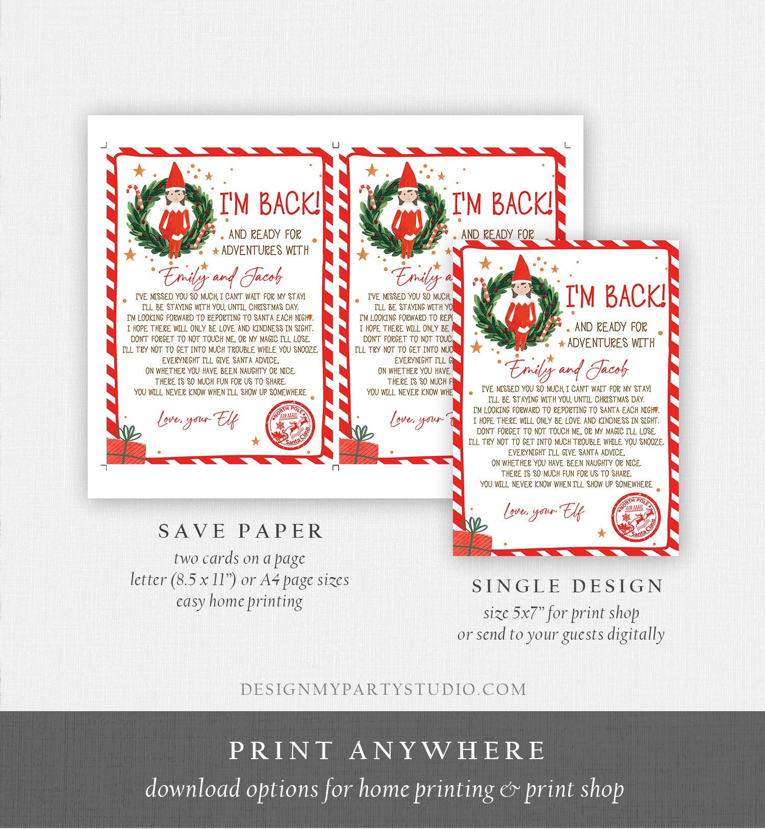 Editable Elf Arrival Letter Girl Return Letter Christmas Elf I'm Back Elf Welcome Christmas Elf Letter From Your Elf Printable Template 0358
