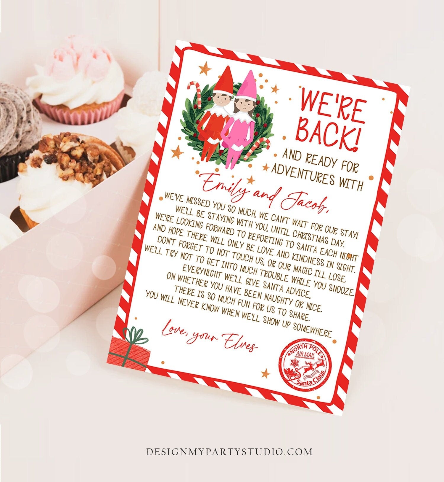 Editable Elf Arrival Letter Return Letter Christmas Elf We're Back Elf Welcome Hello Letter from Elves Boy Girl Pink Printable Template 0358